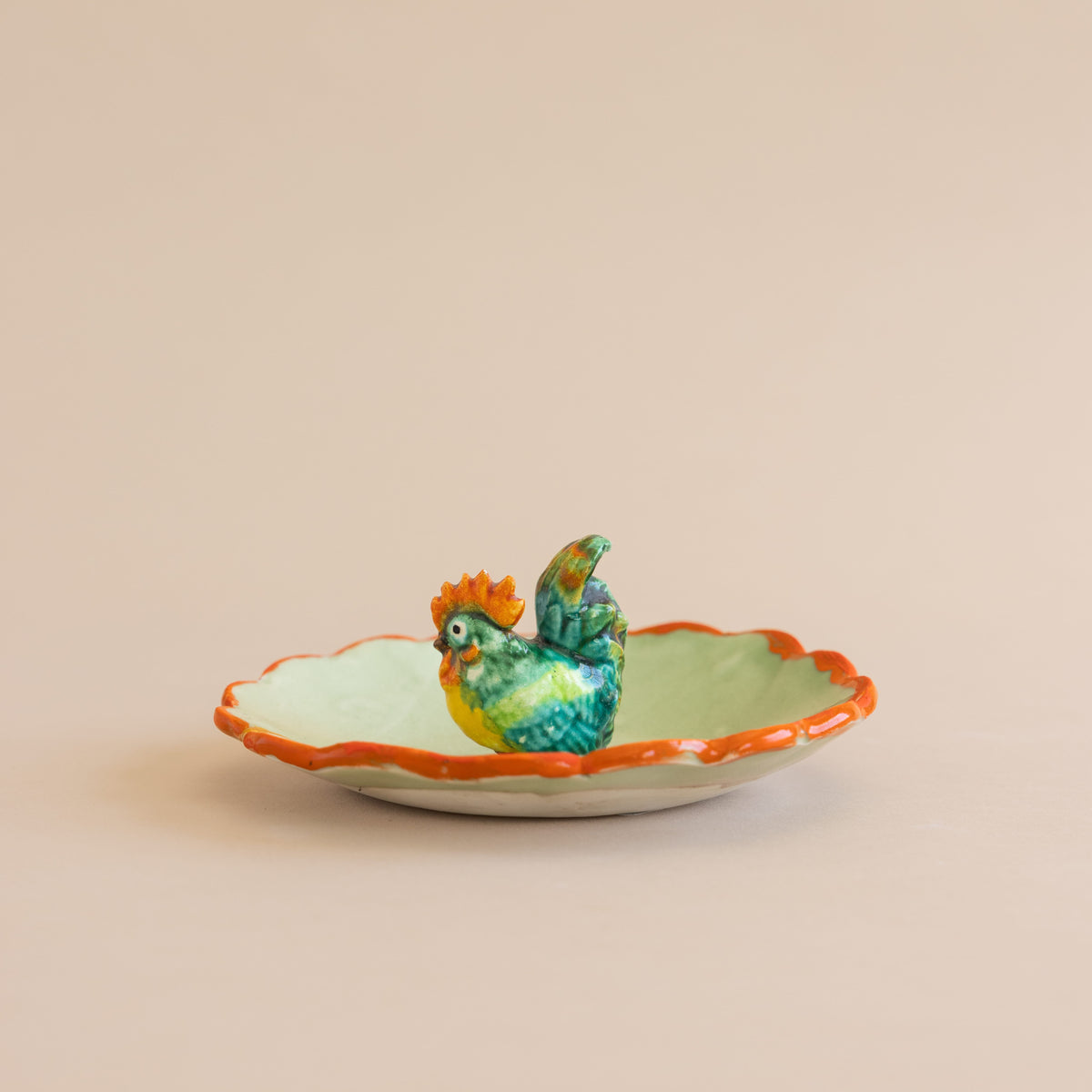 Abra Edelman Trays + Catchalls Green Bowl with Chicken Figurine Dishes by Abra Edelman