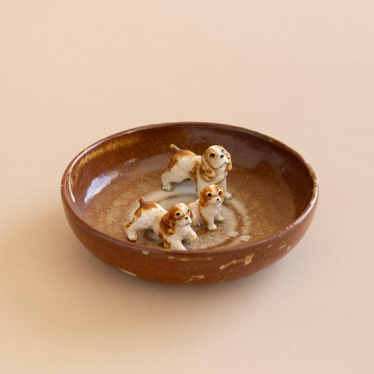 Abra Edelman Trays + Catchalls Three Spaniels in Low Bowl Dog Figurine Dishes by Abra Edelman