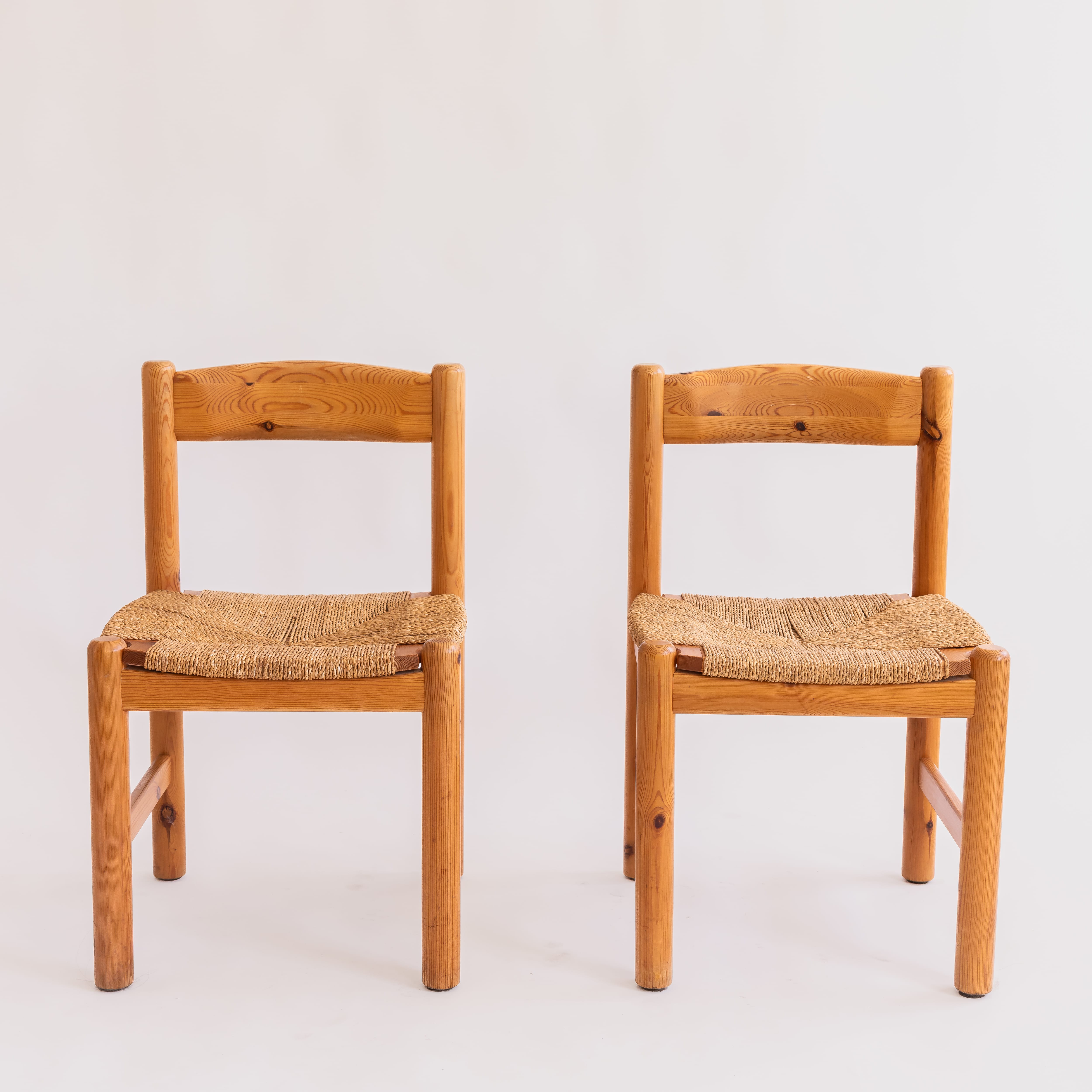 +COOP Vintage Seating Vintage Pair Scandinavian Pine and Rush Dining Chairs