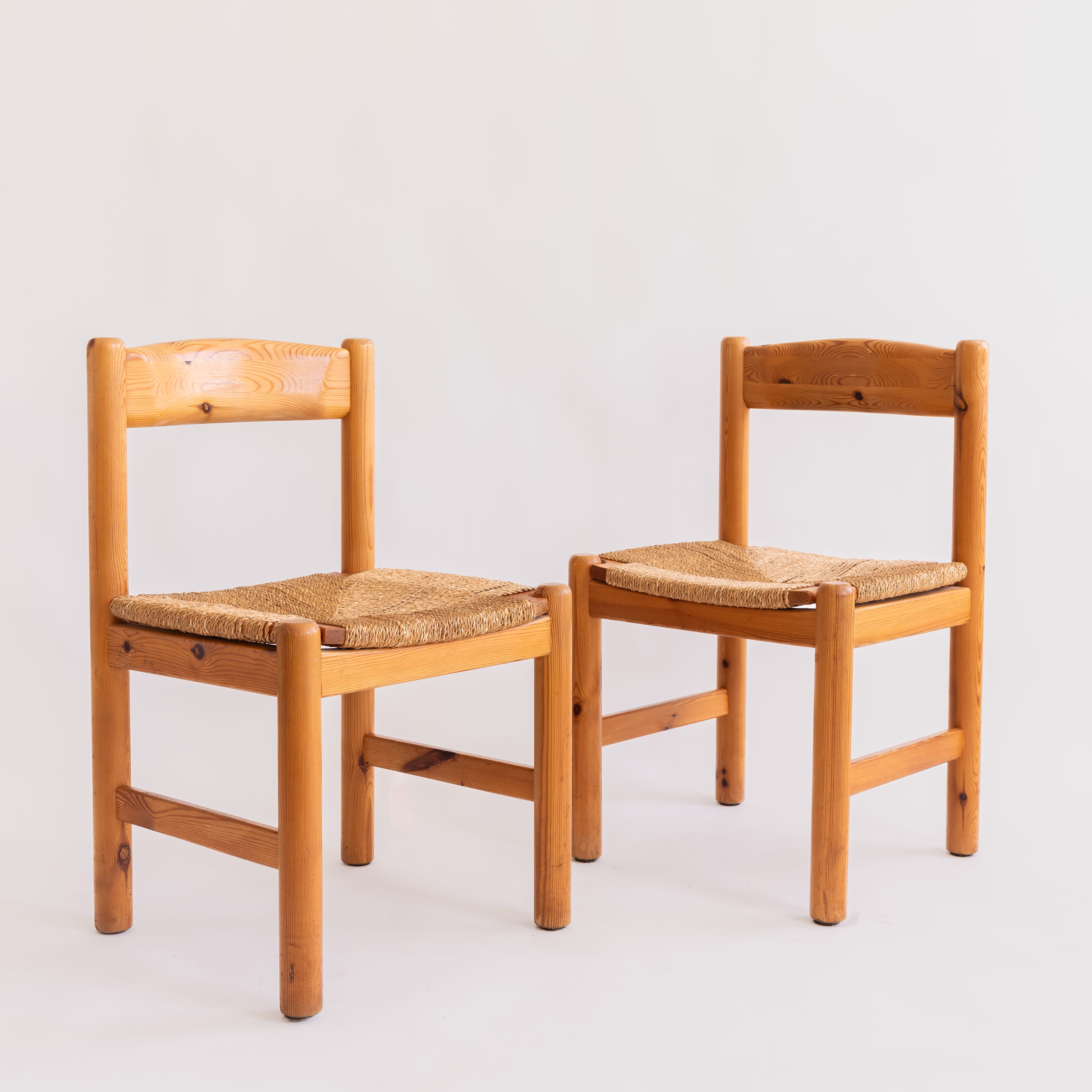 +COOP Vintage Seating Vintage Pair Scandinavian Pine and Rush Dining Chairs