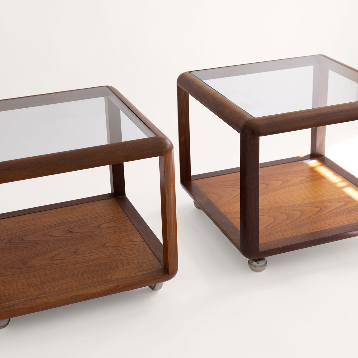 +COOP Vintage Storage Pair of Vintage Glass Top End Tables