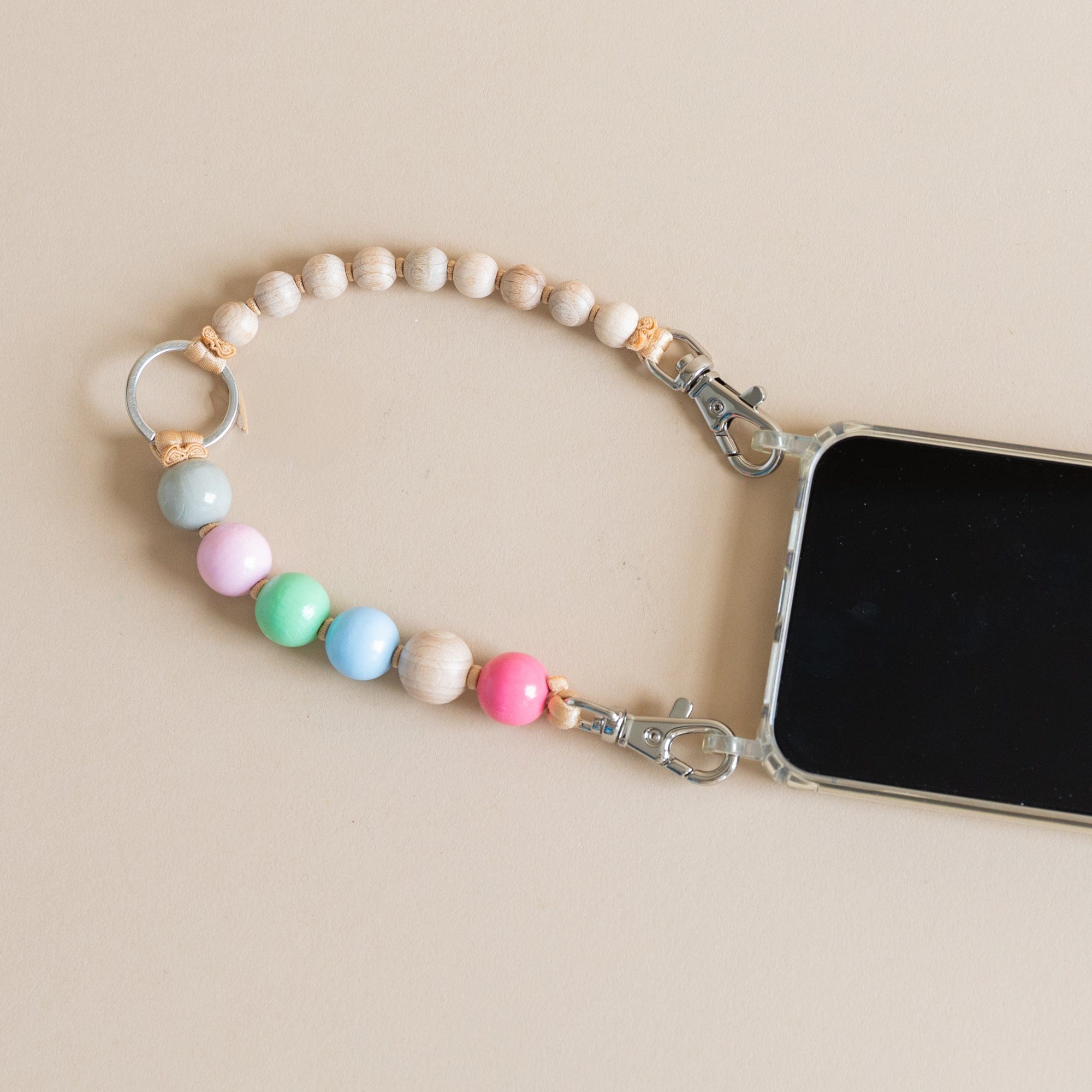 Ina Seifart Tech Accessories Natural/Pastel Mix Short Wooden Beaded iPhone Wristlet