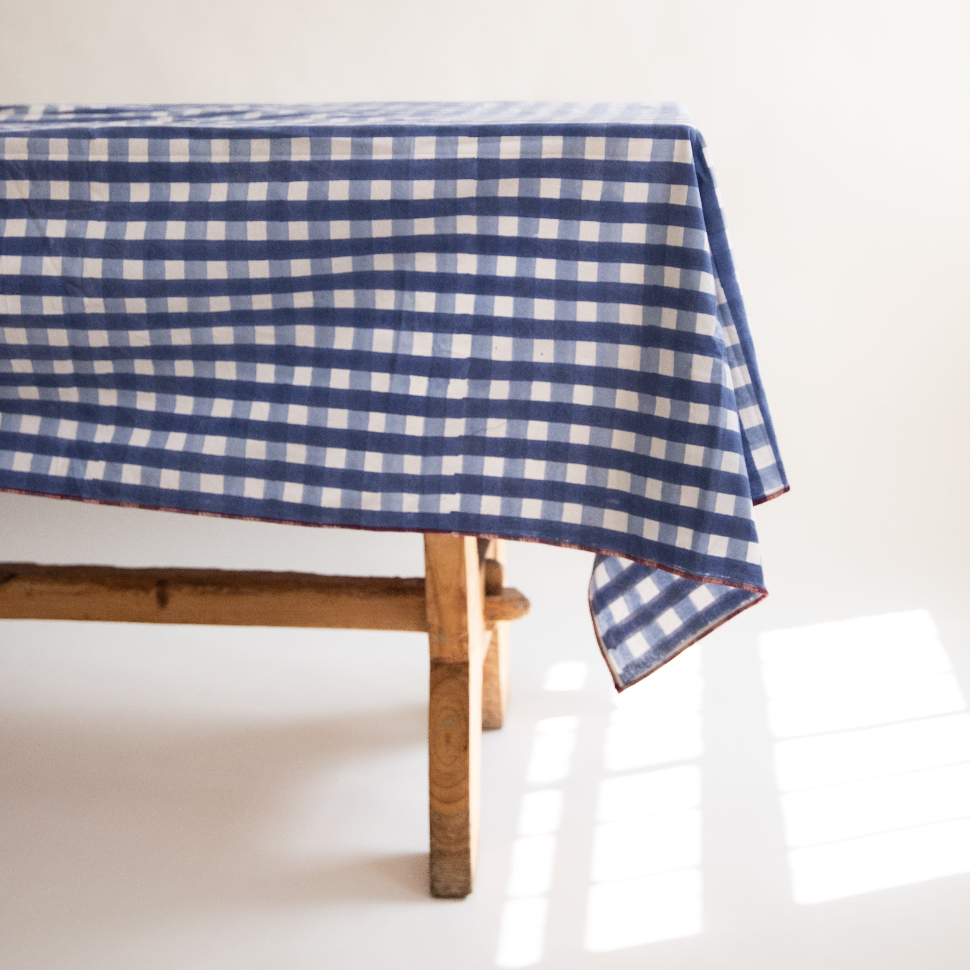 Lekha Tablecloths Block Printed Cotton Tablecloth in Gingham