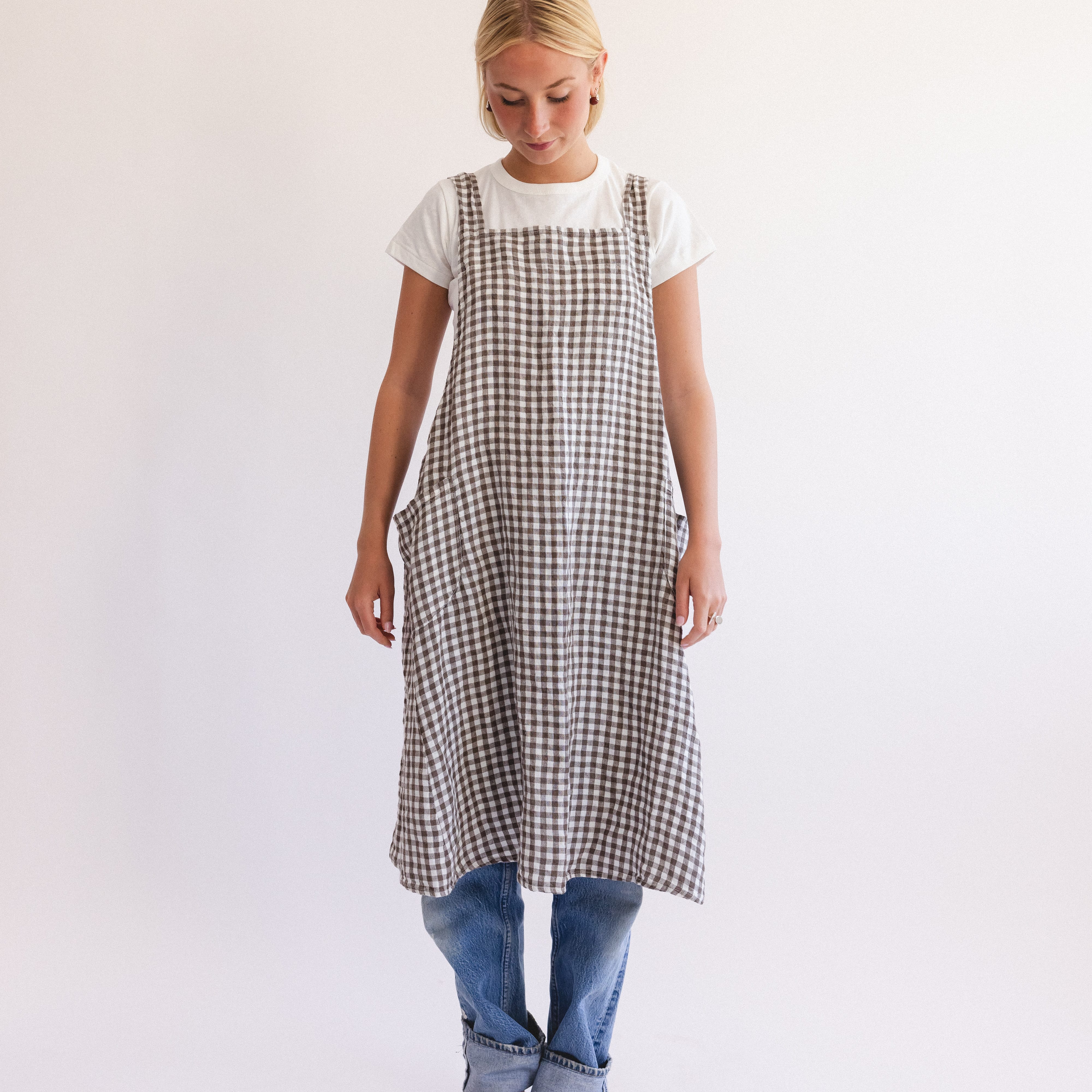 Linge Particulier Kitchen Linens Brown Gingham French Linen Apron