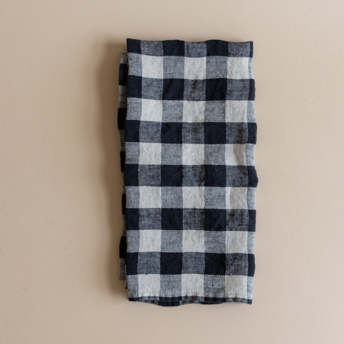 Linge Particulier Napkins Black / Taupe Gingham French Linen Hemmed Napkins