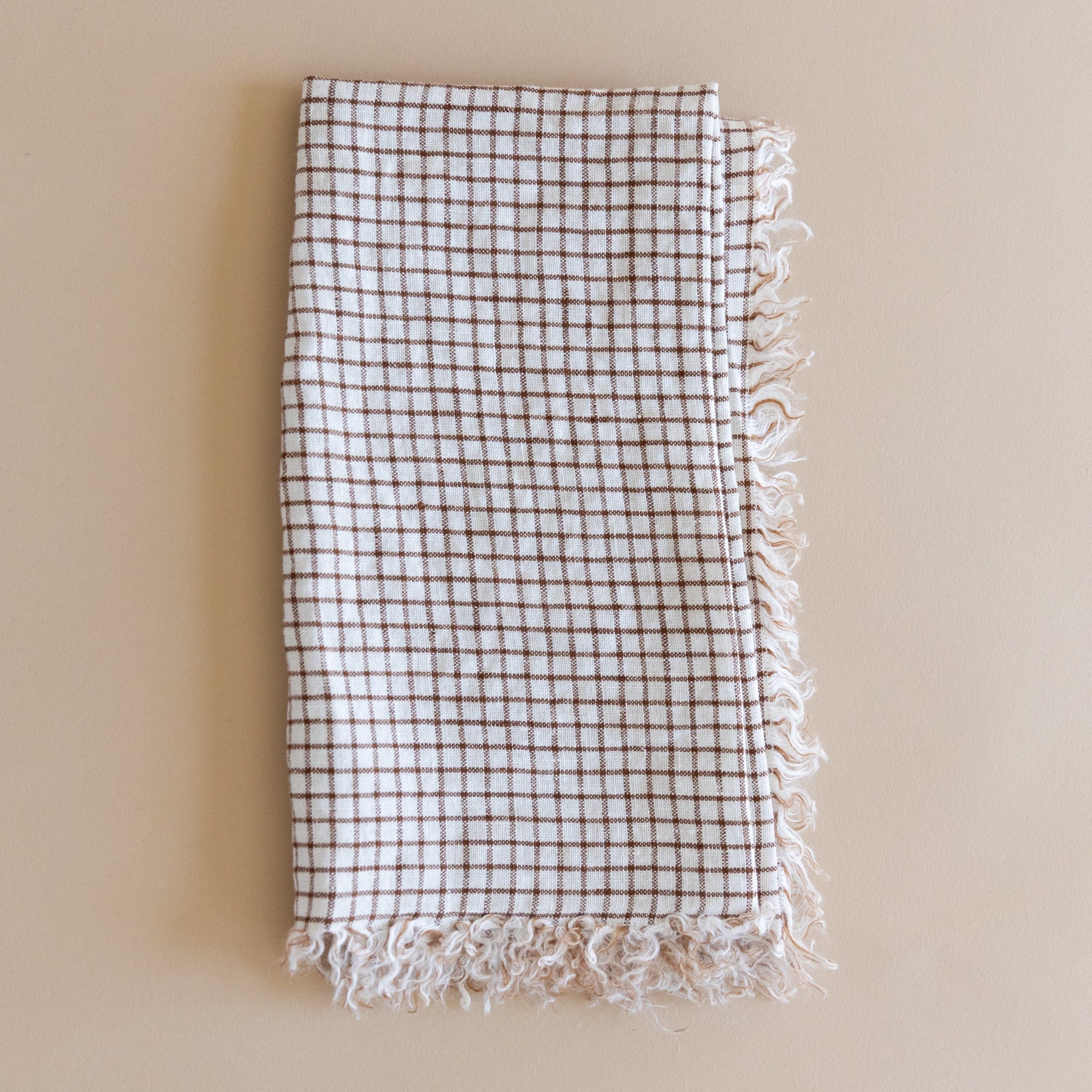 Linge Particulier Napkins Brown Checks Linen Fringed Napkins