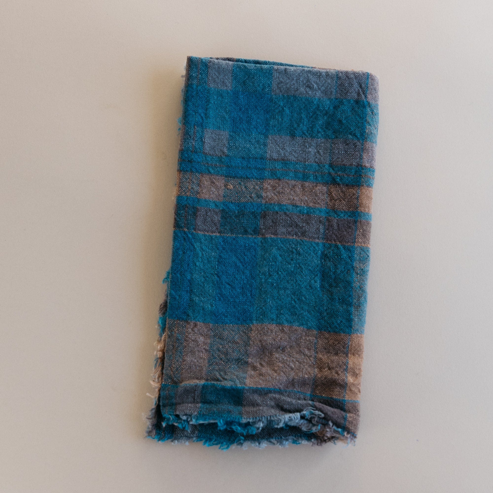 Linge Particulier Napkins Peacock Tartan French Linen Fringed Napkins
