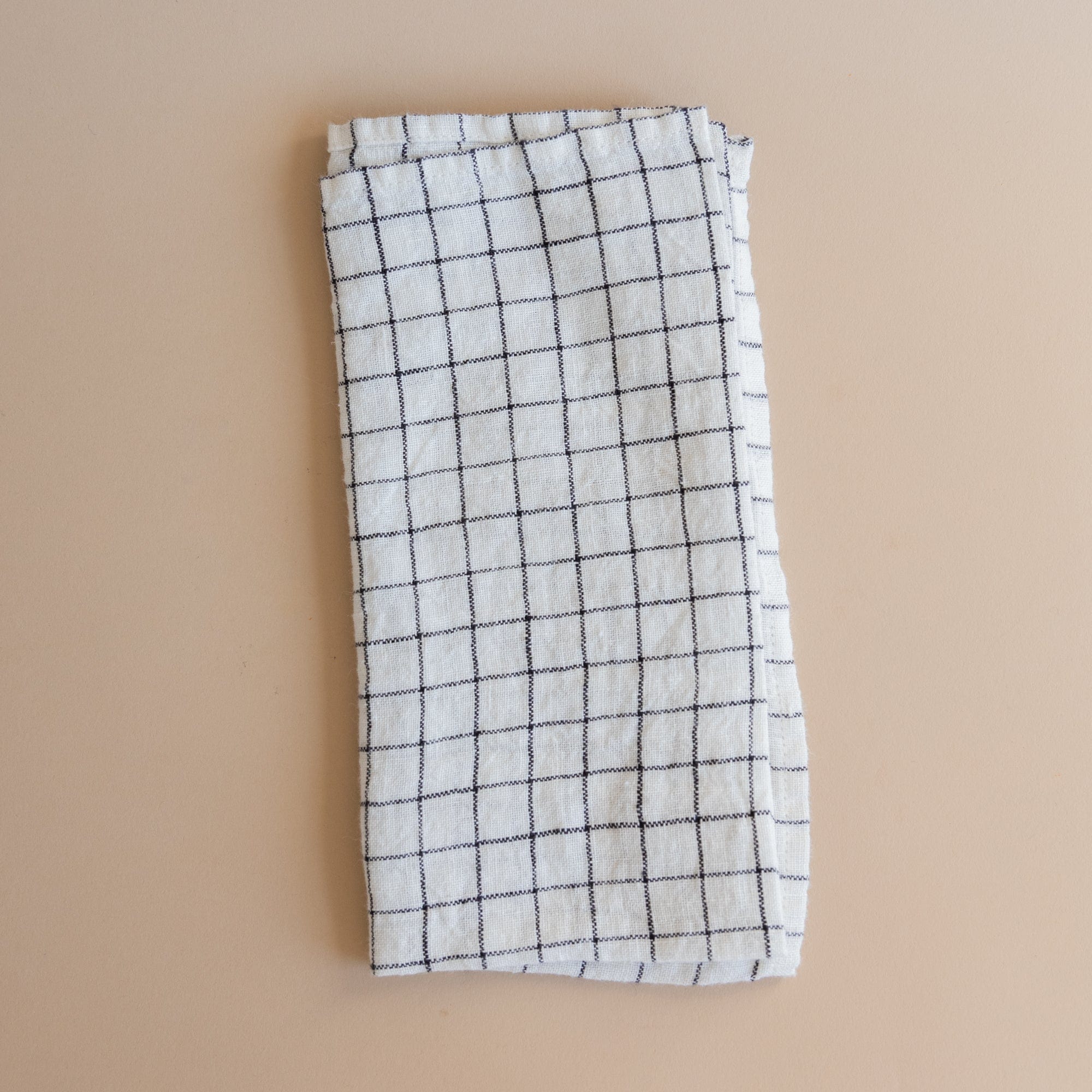 Linge Particulier Napkins White / Black Checks Linen Hemmed Napkins