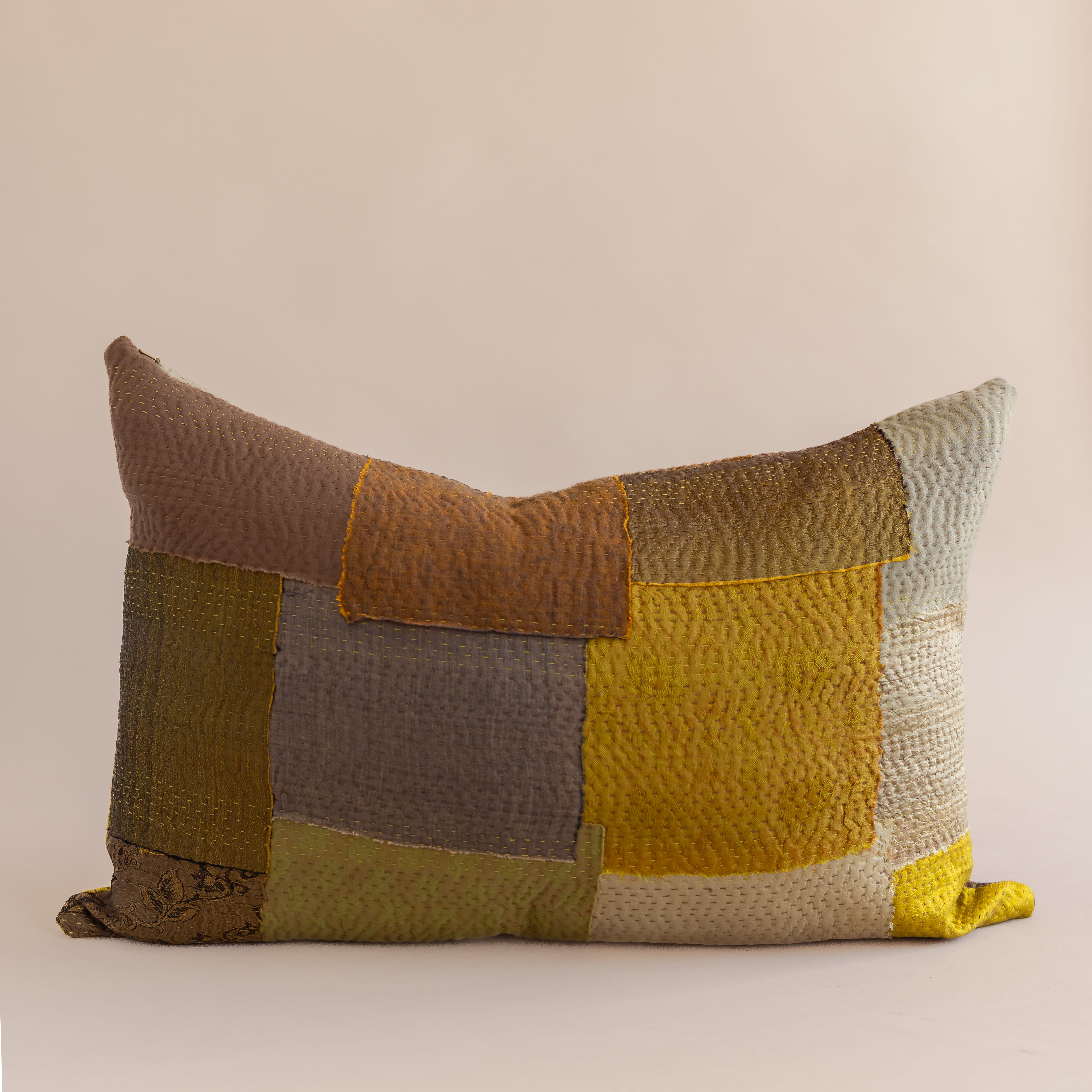 Maison Mieko Pillows Lumbar Vintage Sari Patched Cushion