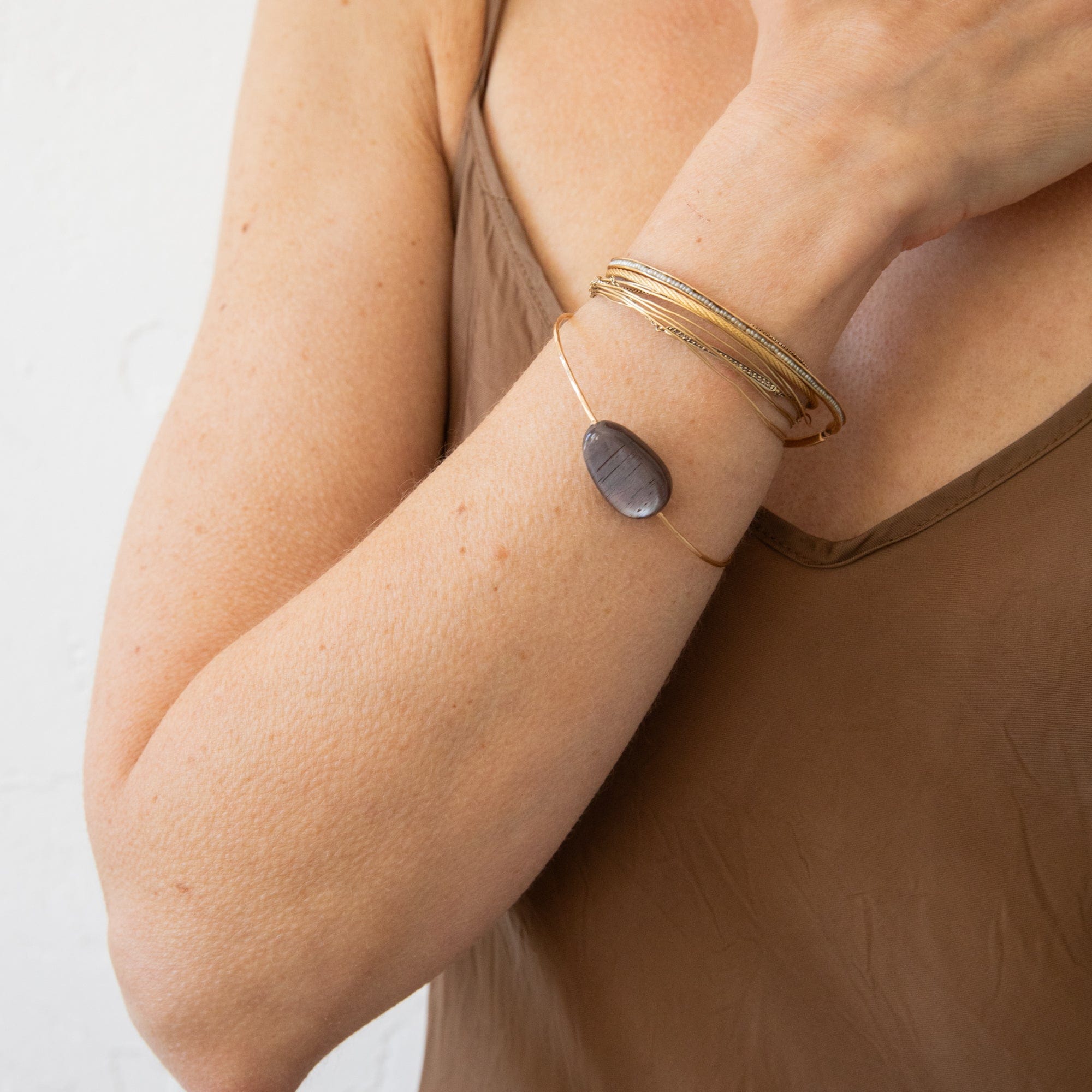 Mary MacGill Bracelets Smoky Moonstone Stone Cuff Bracelet by Mary MacGill