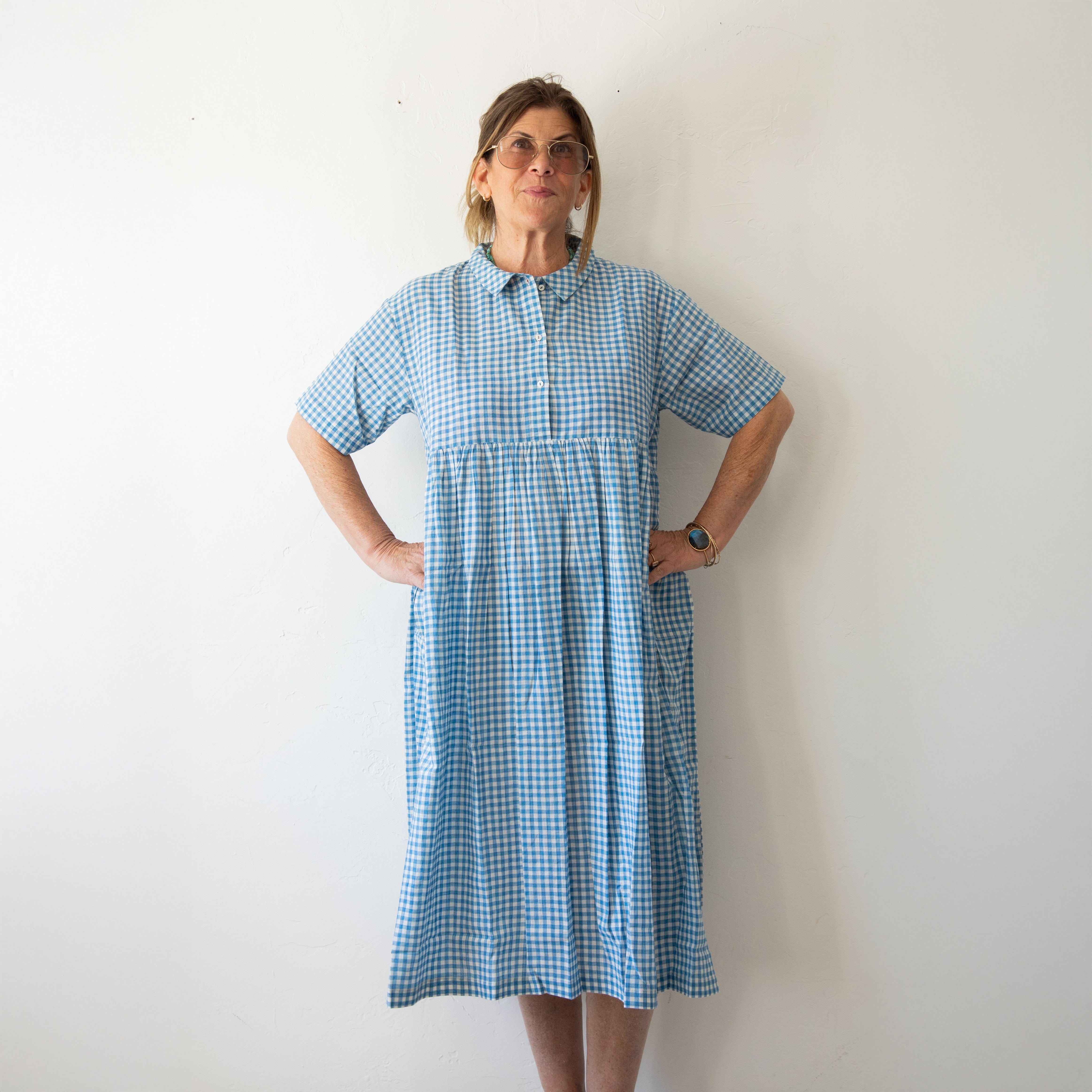 Matta NY Dresses + Jumpsuits Dora Tie Dye Checks Dress in Lake by Matta