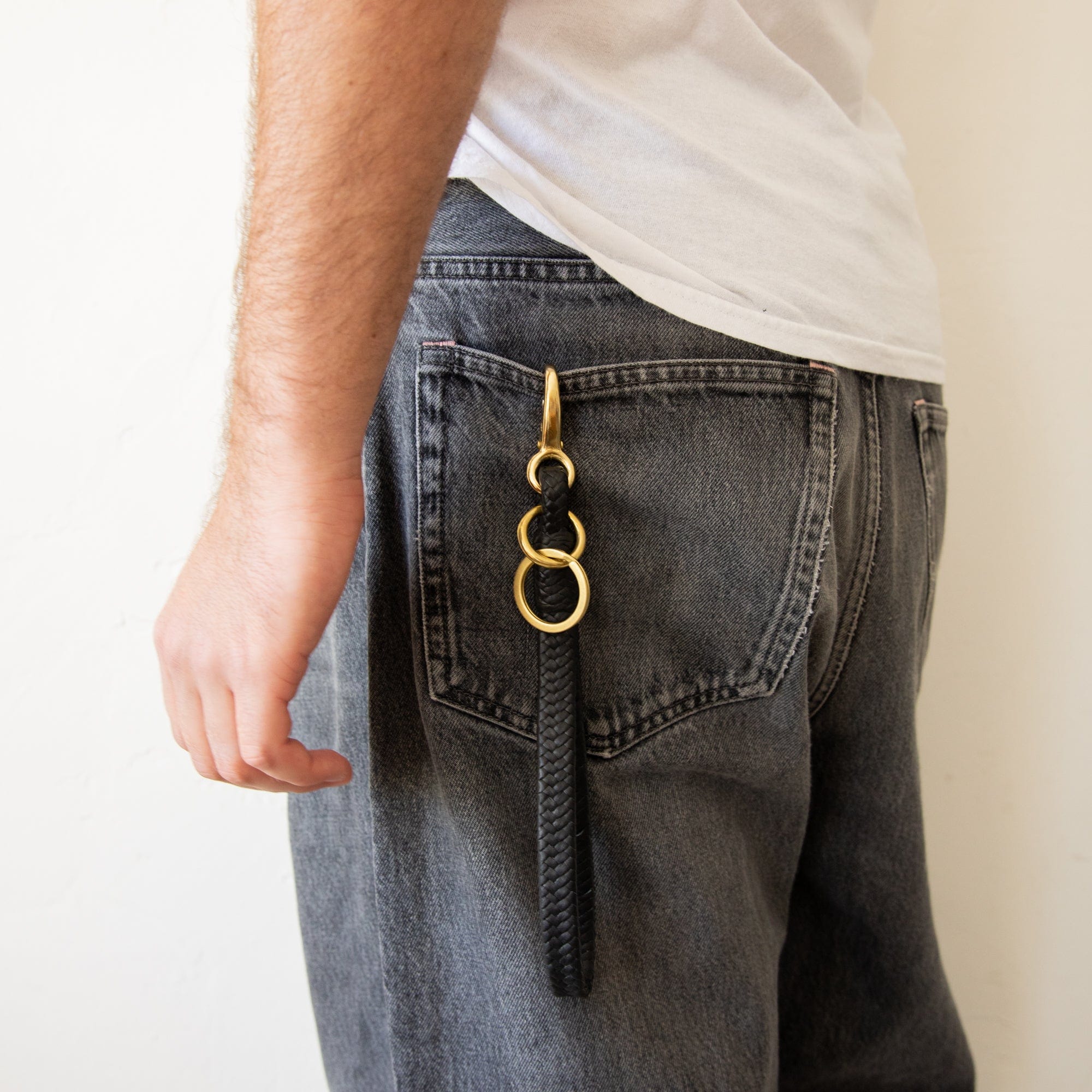 Matthew Ready Keychains Black Leather & Brass Wristlet Keychain