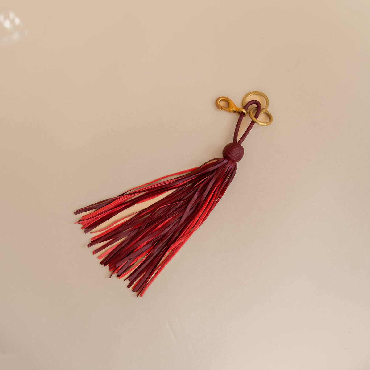 Matthew Ready Keychains Red Leather & Brass Tassel Keychain