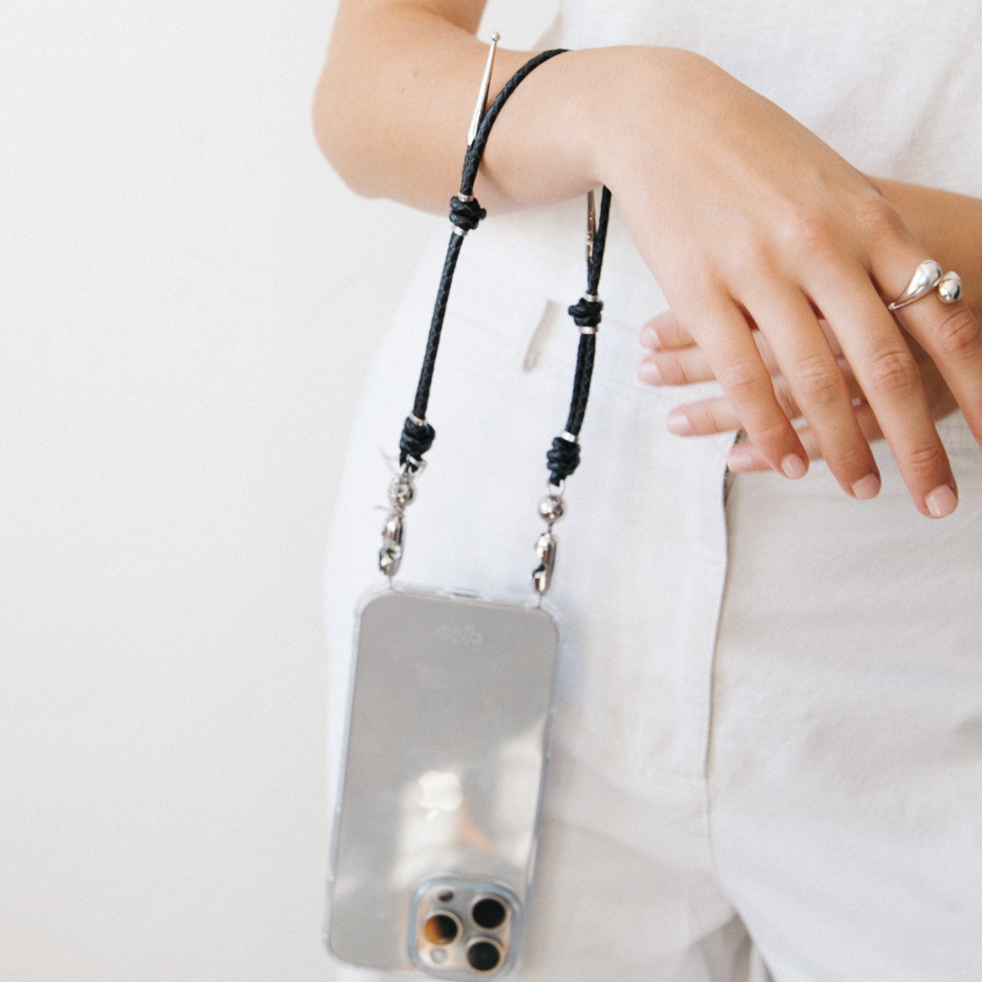 Ossa New York Tech Accessories Black Wristlet Phone Cord in Leather Bolo by Ossa