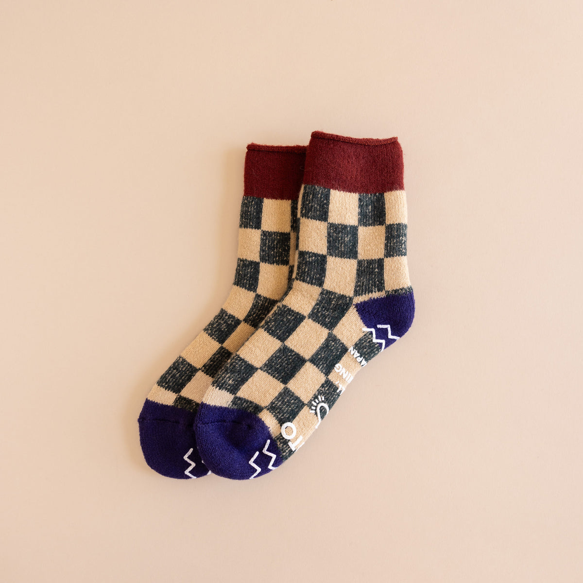 Rototo Socks Maroon / Navy Blue / Small Rototo Checkerboard Pile Socks