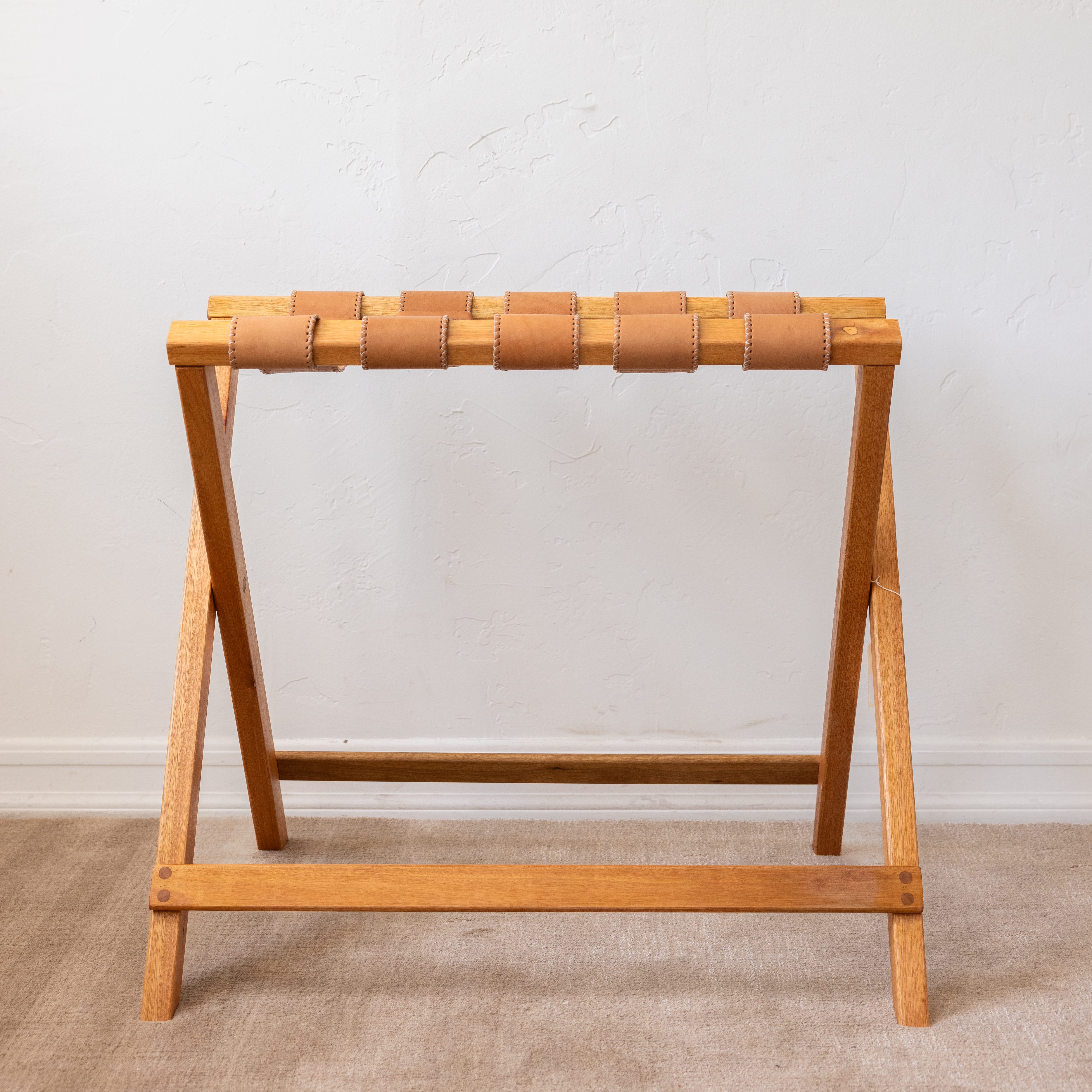 Sol & Luna Storage Folding Wood + Leather Luggage Rack