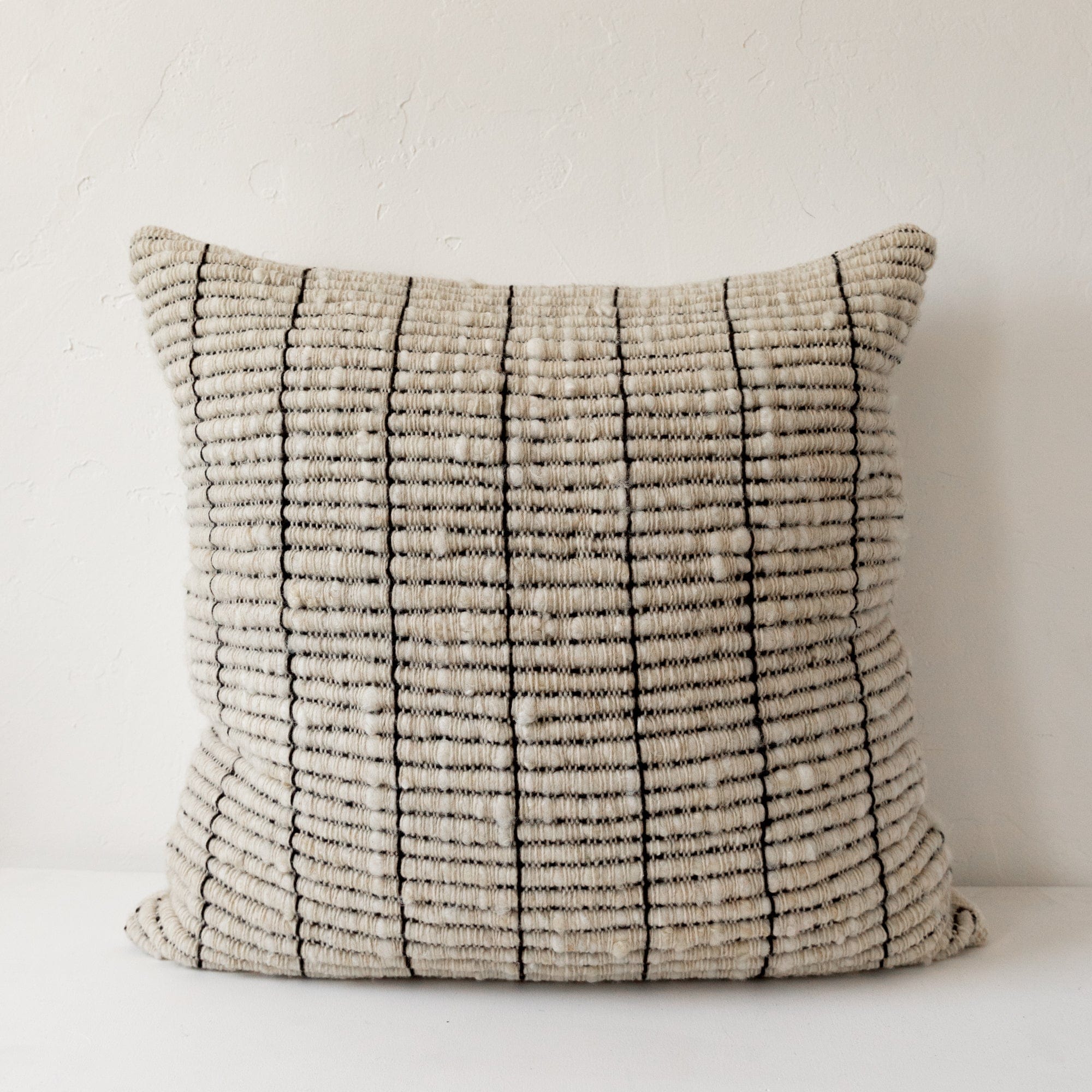 Treko Pillows Square / White / Black Texturized Pillow with Contrast Stripes by Treko