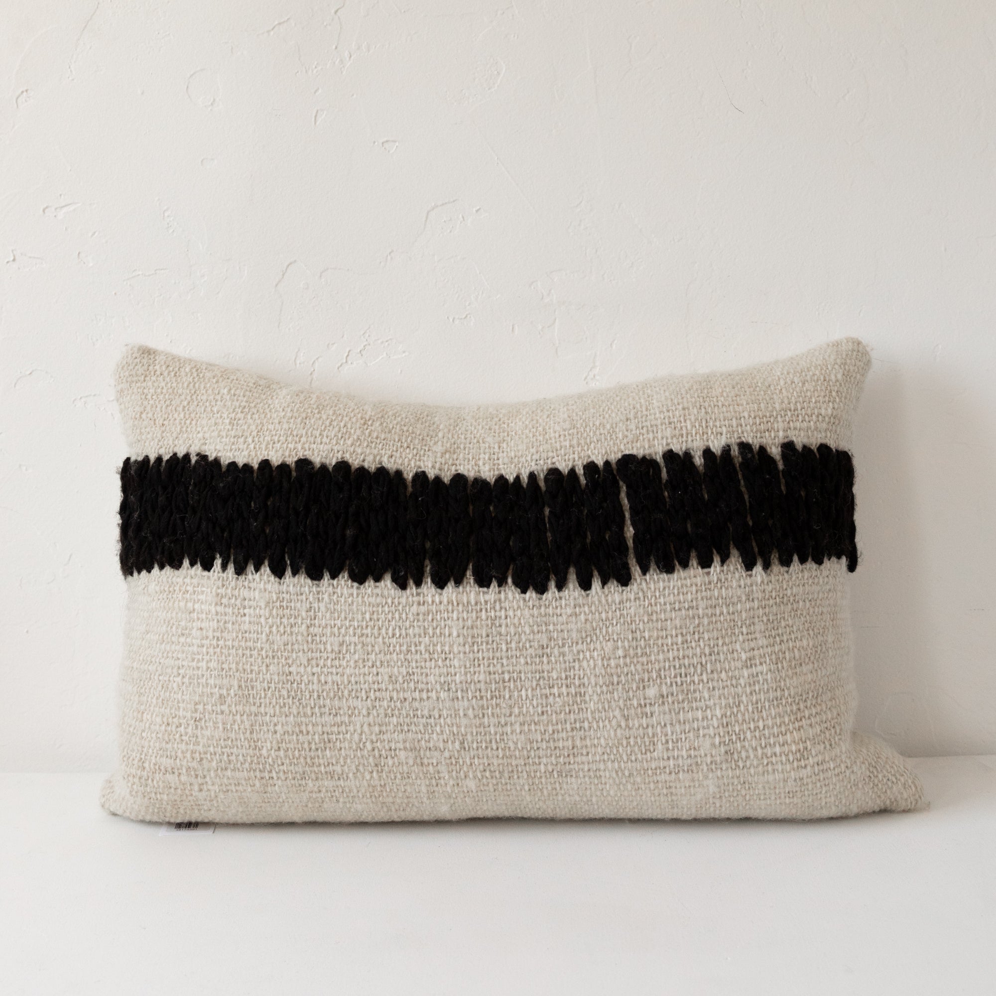 Chain Stitch Pillow in Cream Black Lumbar by Treko