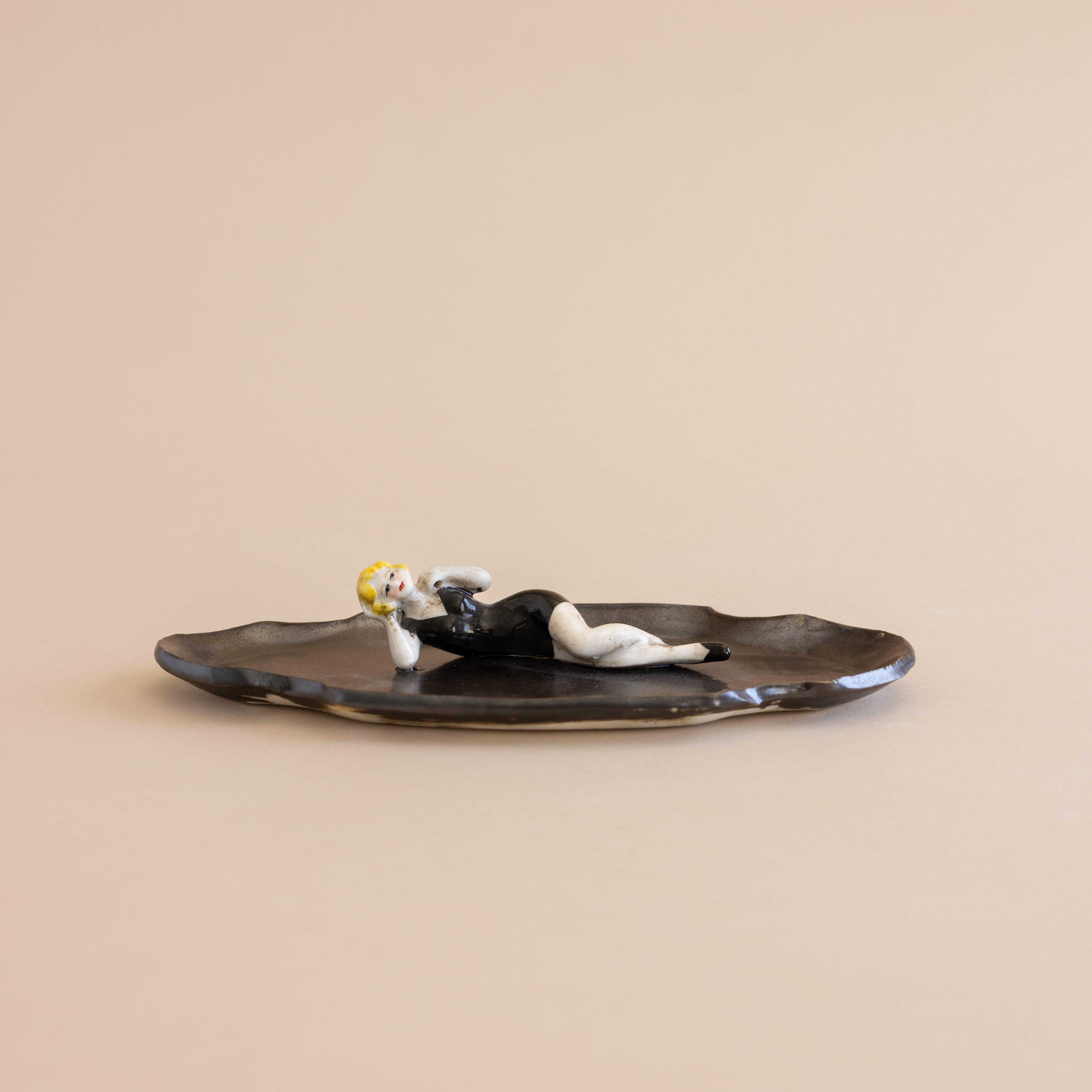 Abra Edelman Trays + Catchalls Black Dish with Woman Lounging Figurine Dishes by Abra Edelman