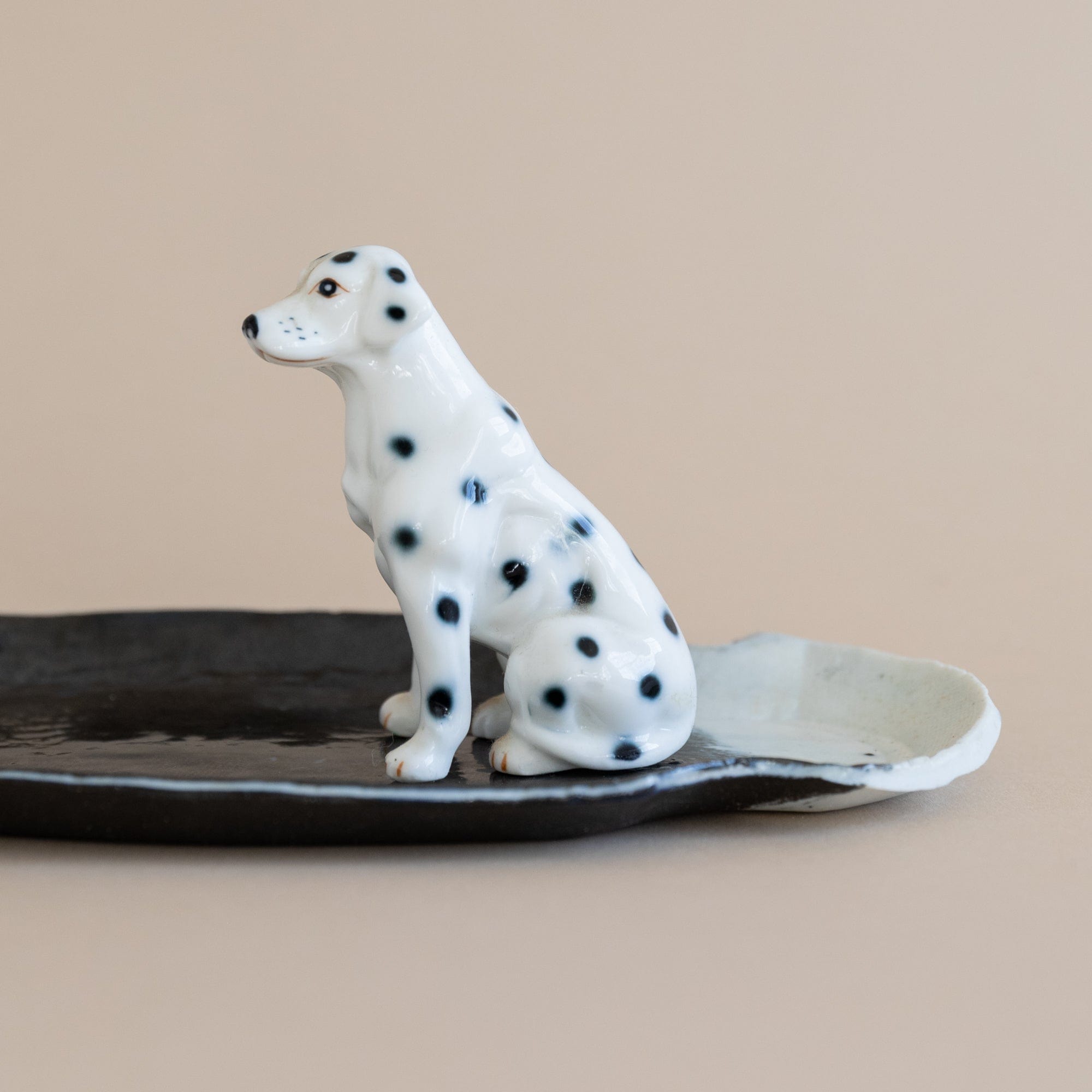 Abra Edelman Trays + Catchalls Dalmation Figurine Dishes in Black with Dalmation Dog