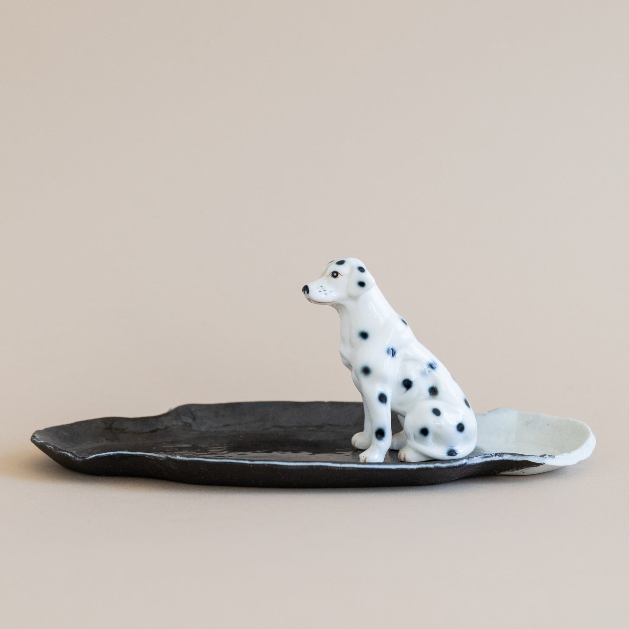 Abra Edelman Trays + Catchalls Dalmation Figurine Dishes in Black with Dalmation Dog