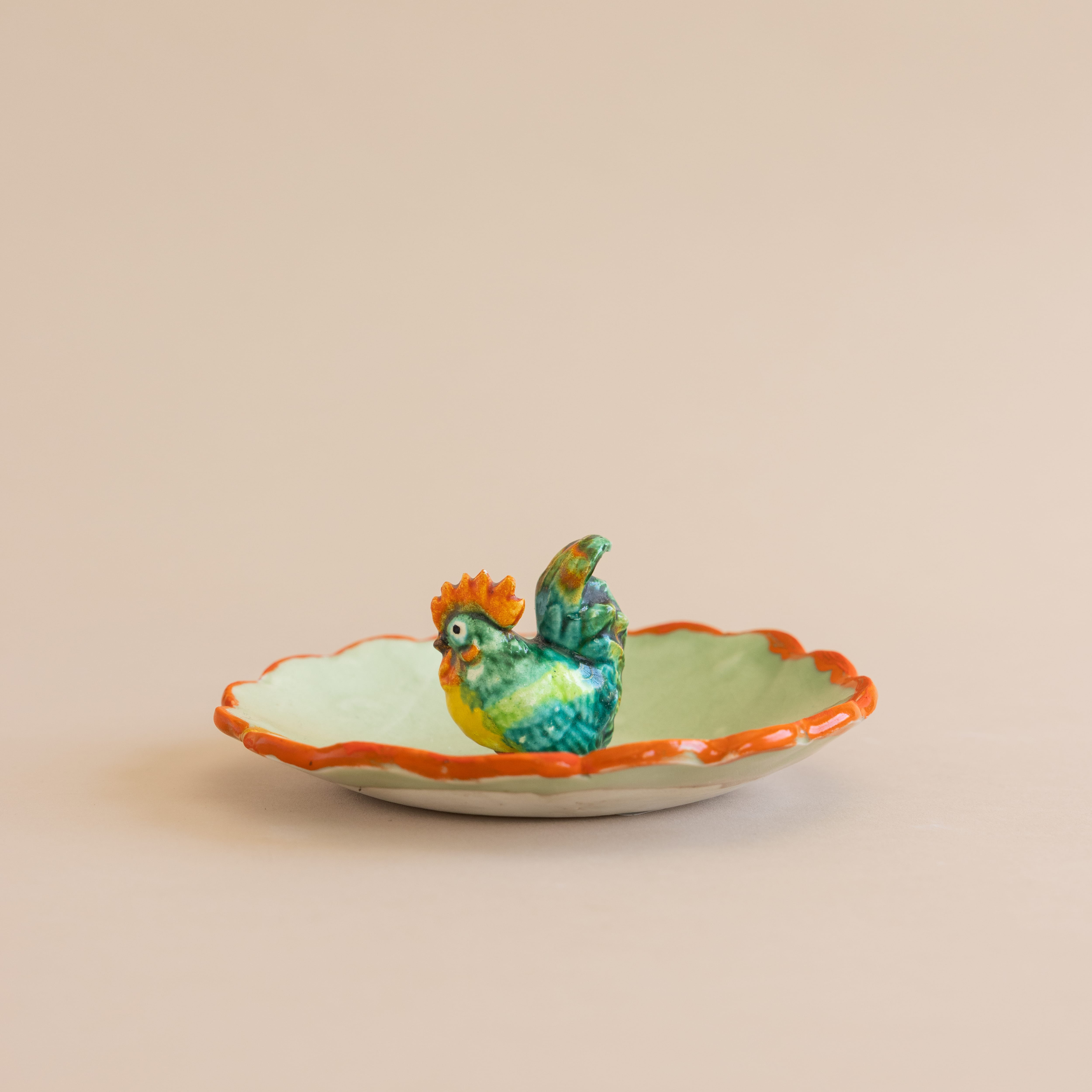 Abra Edelman Trays + Catchalls Green Bowl with Chicken Figurine Dishes by Abra Edelman