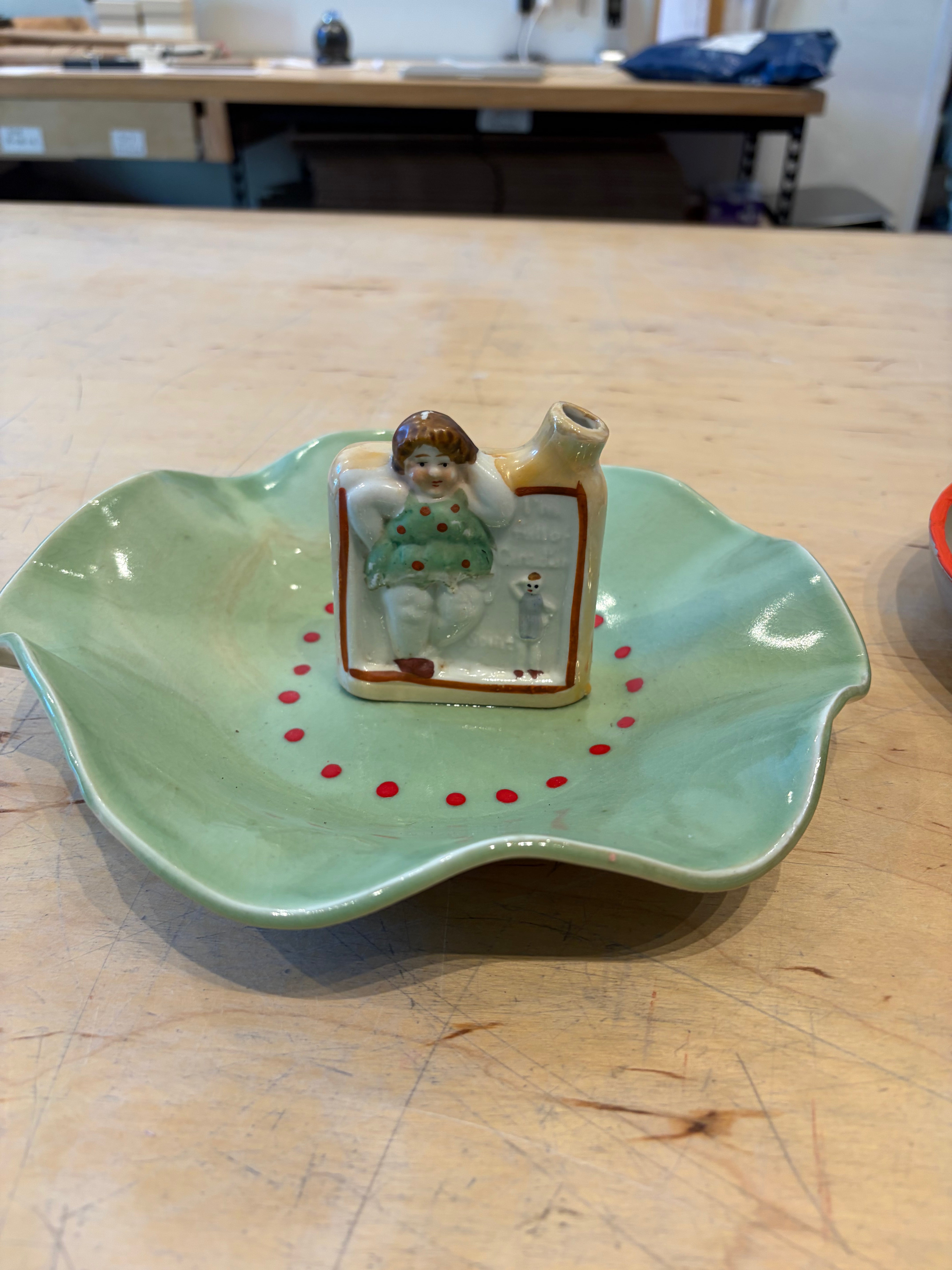 Abra Edelman Trays + Catchalls Green Scalloped Bowl with Vessel Figurine Dishes by Abra Edelman