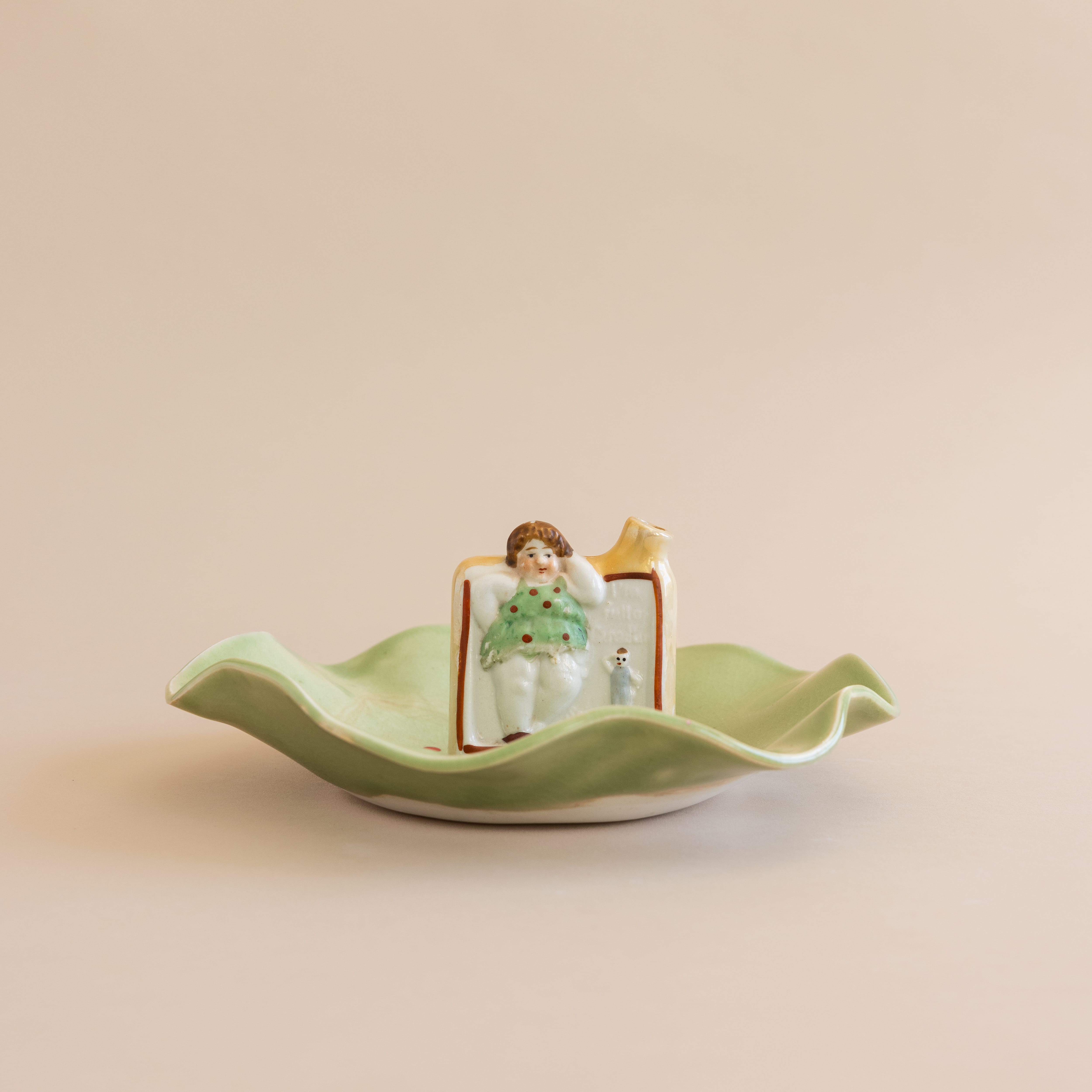 Abra Edelman Trays + Catchalls Green Scalloped Bowl with Vessel Figurine Dishes by Abra Edelman