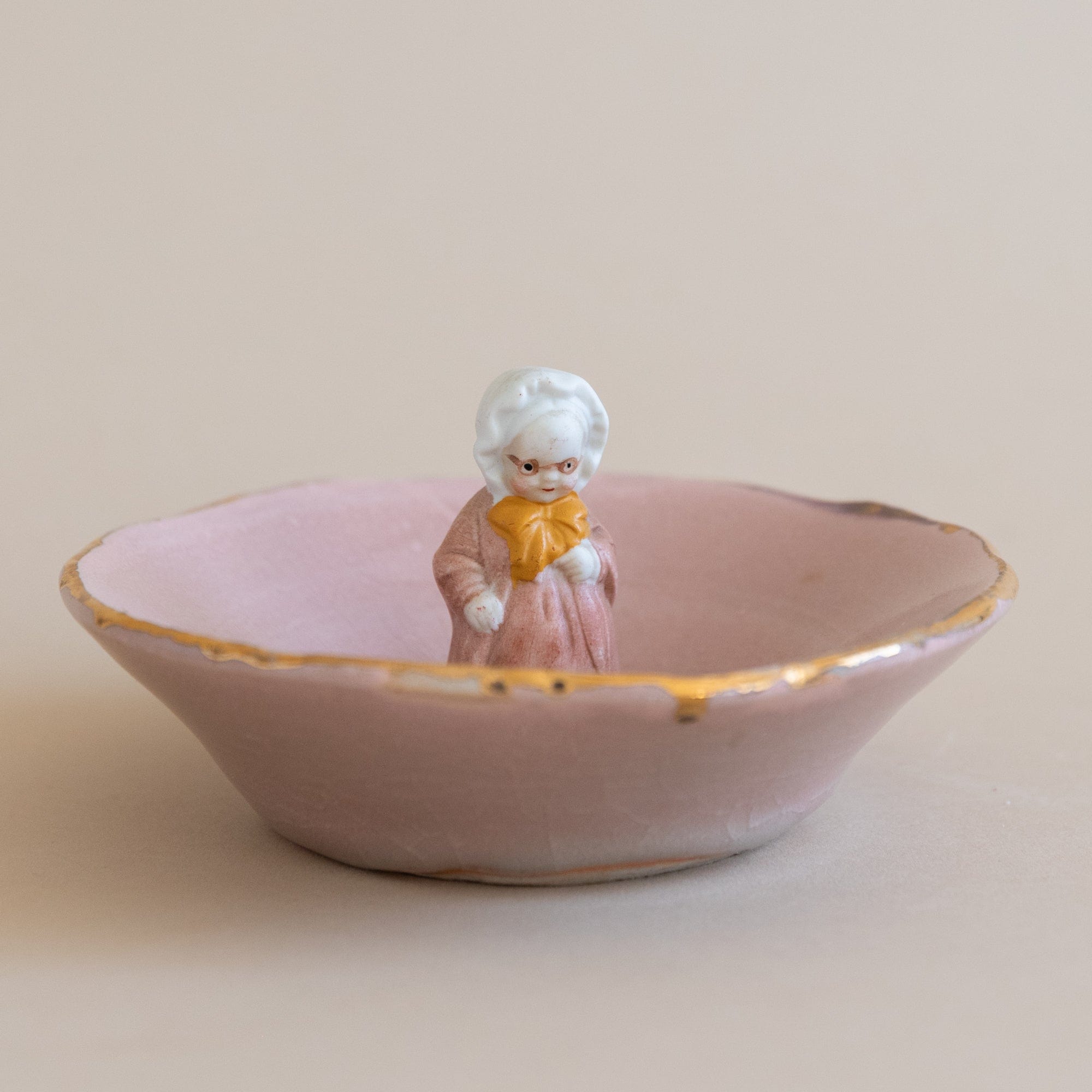 Abra Edelman Trays + Catchalls Pink with Gold Edge Figurine Dishes in Pink with Gold Edge