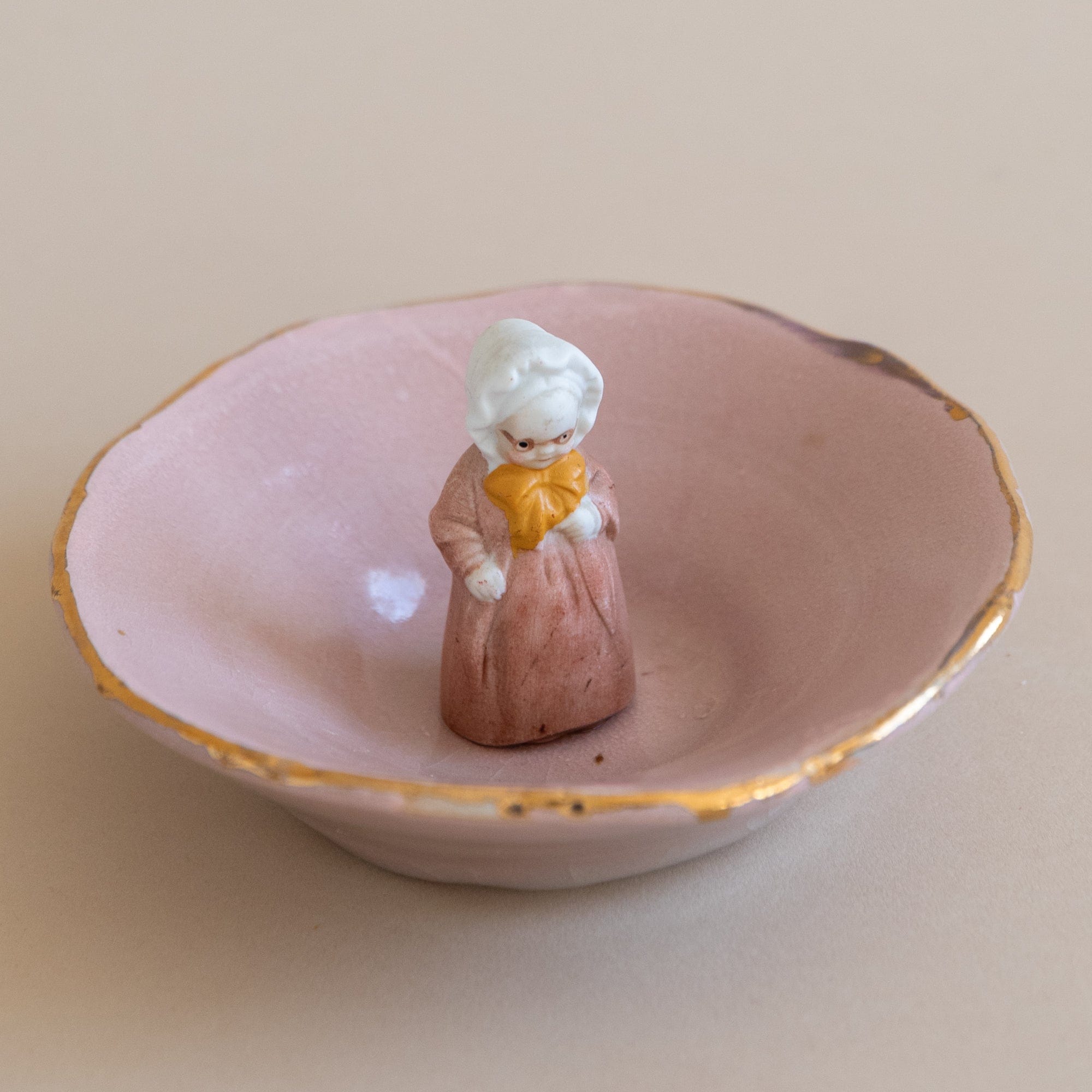 Abra Edelman Trays + Catchalls Pink with Gold Edge Figurine Dishes in Pink with Gold Edge