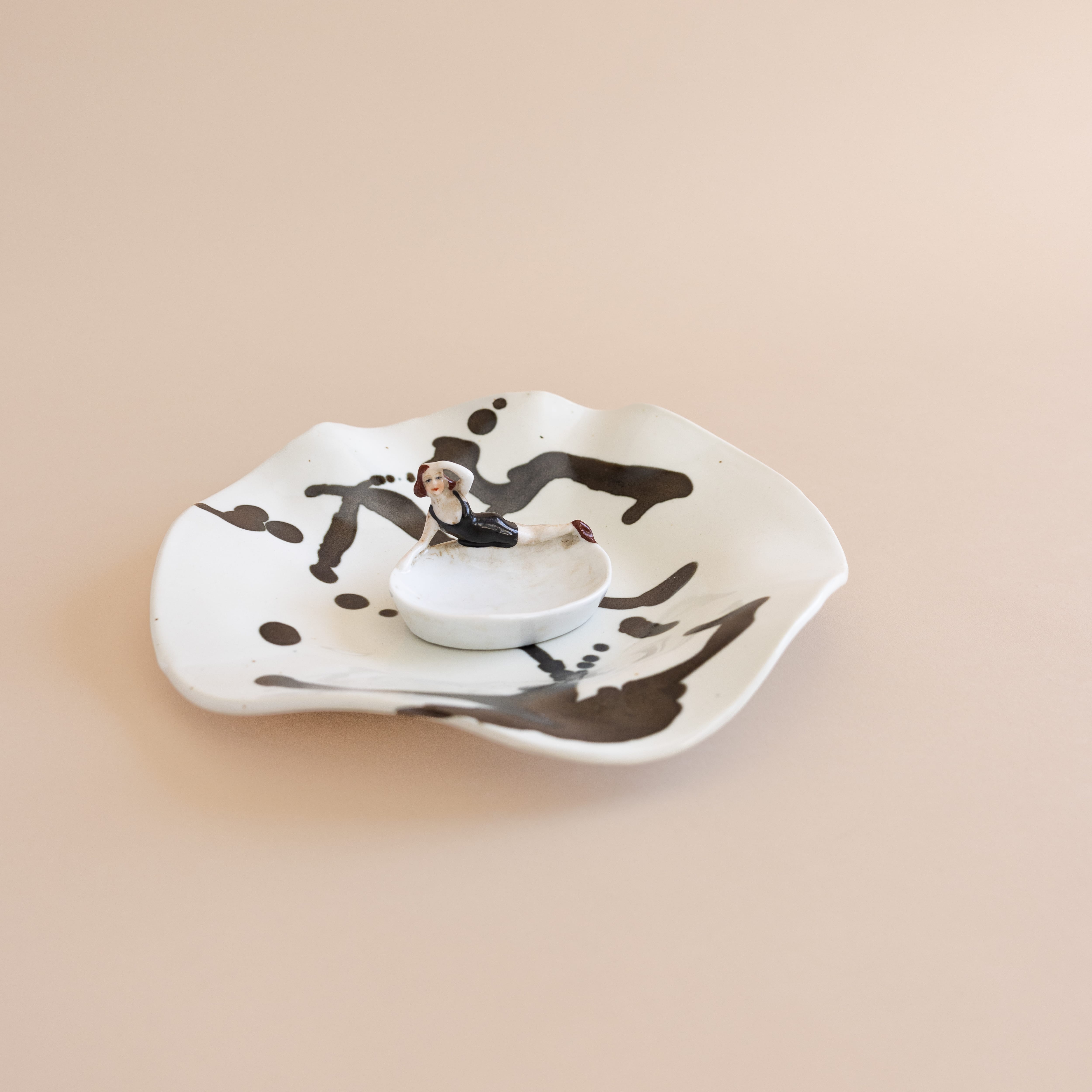 Abra Edelman Trays + Catchalls Wavy Splatter Dish with Woman Lounging Figurine Dishes by Abra Edelman