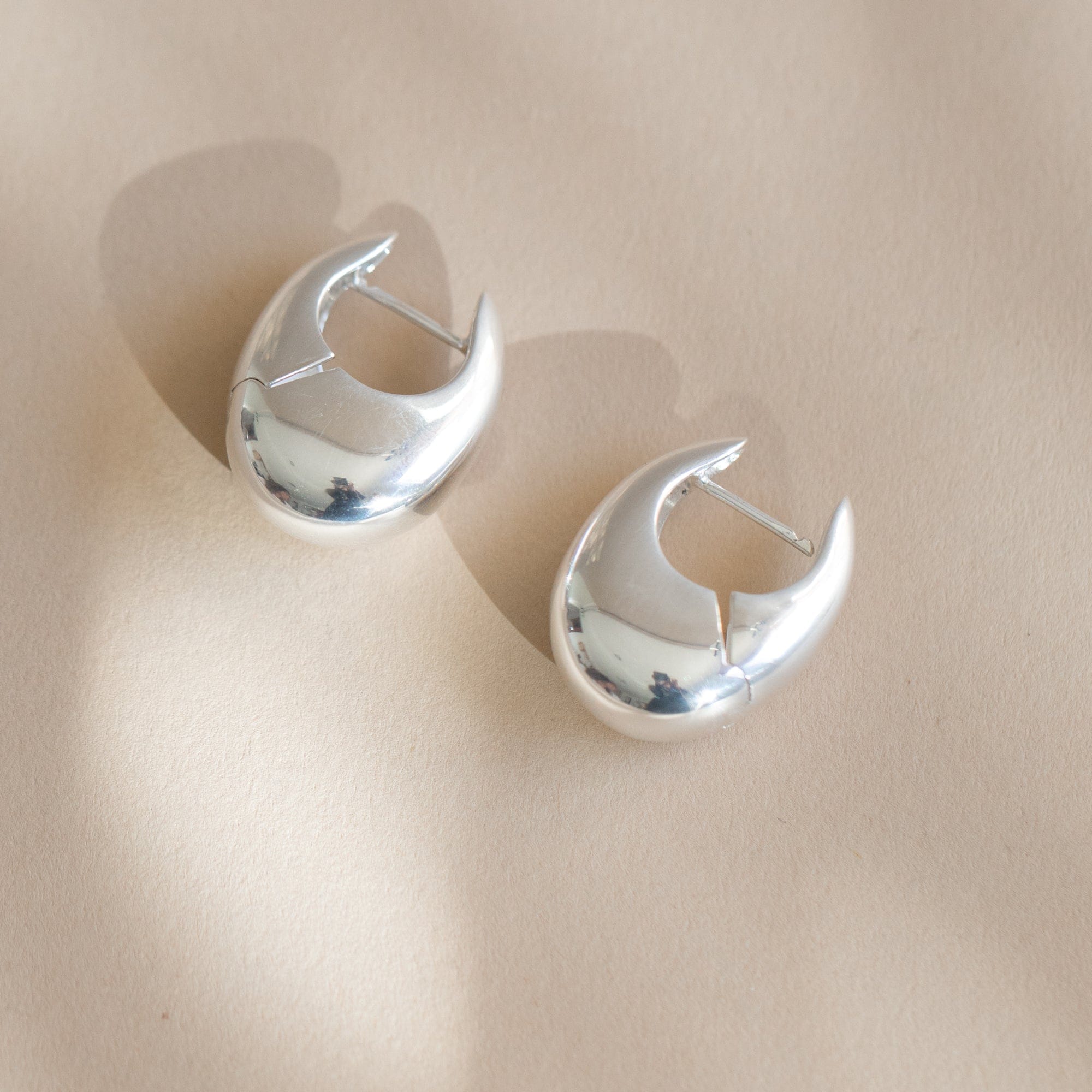Annika Inez Earrings Silver / Large Sloping Hinge Hoops by Annika Inez