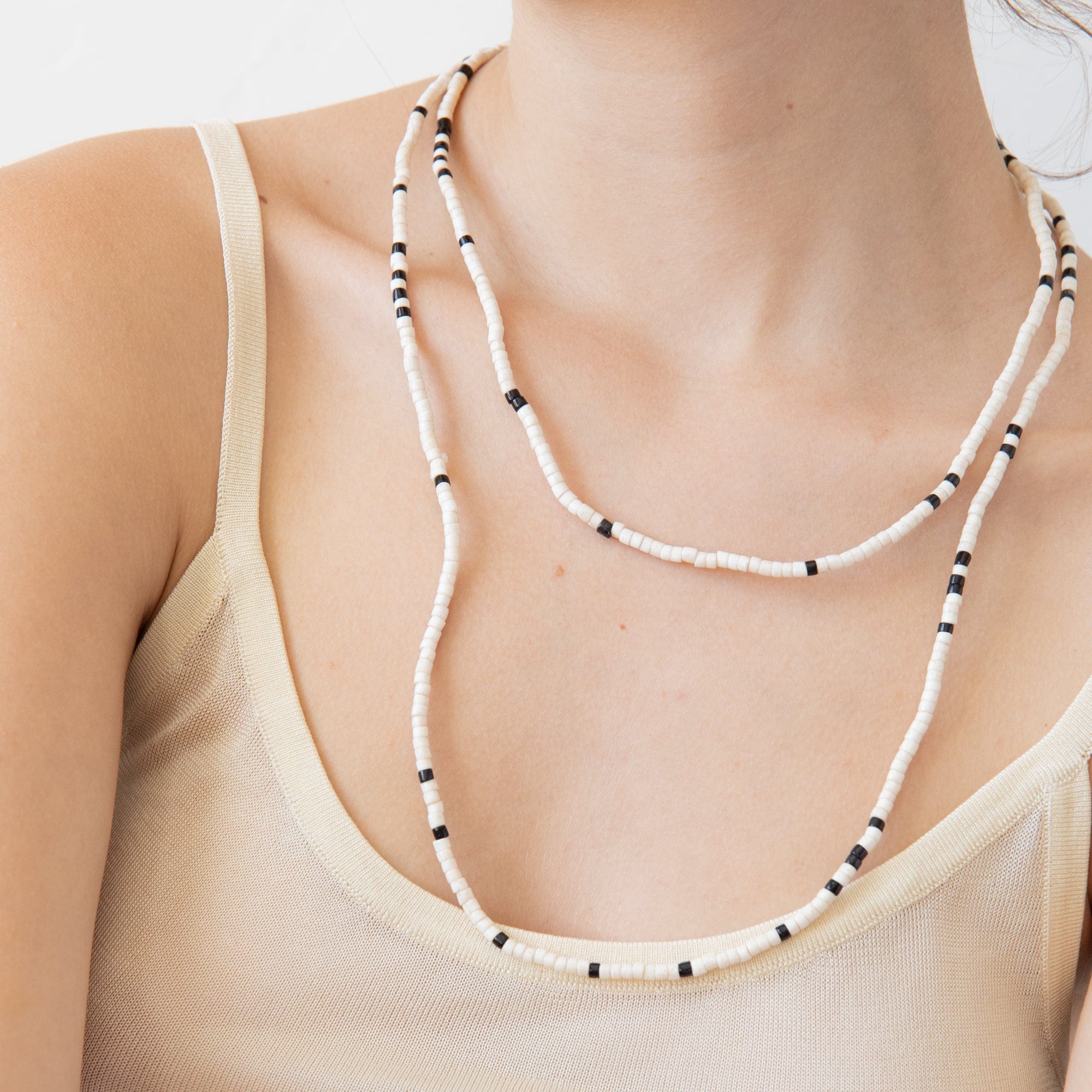 +COOP Necklaces Cream w/ Black Long Beaded Necklace