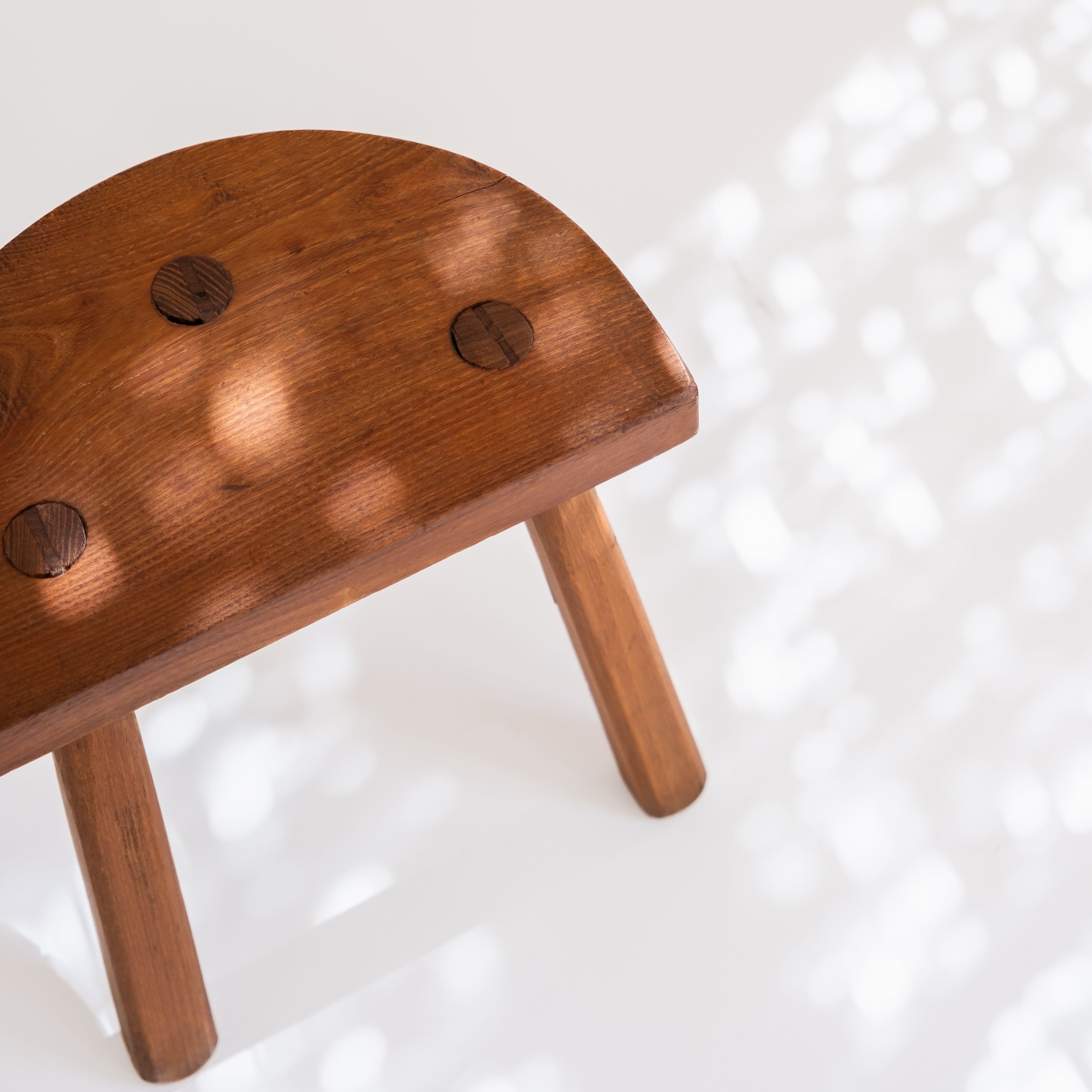 +COOP Vintage Seating Brutalist Tripod Milking Stool Pierre Chapo Style Side Table or Stool