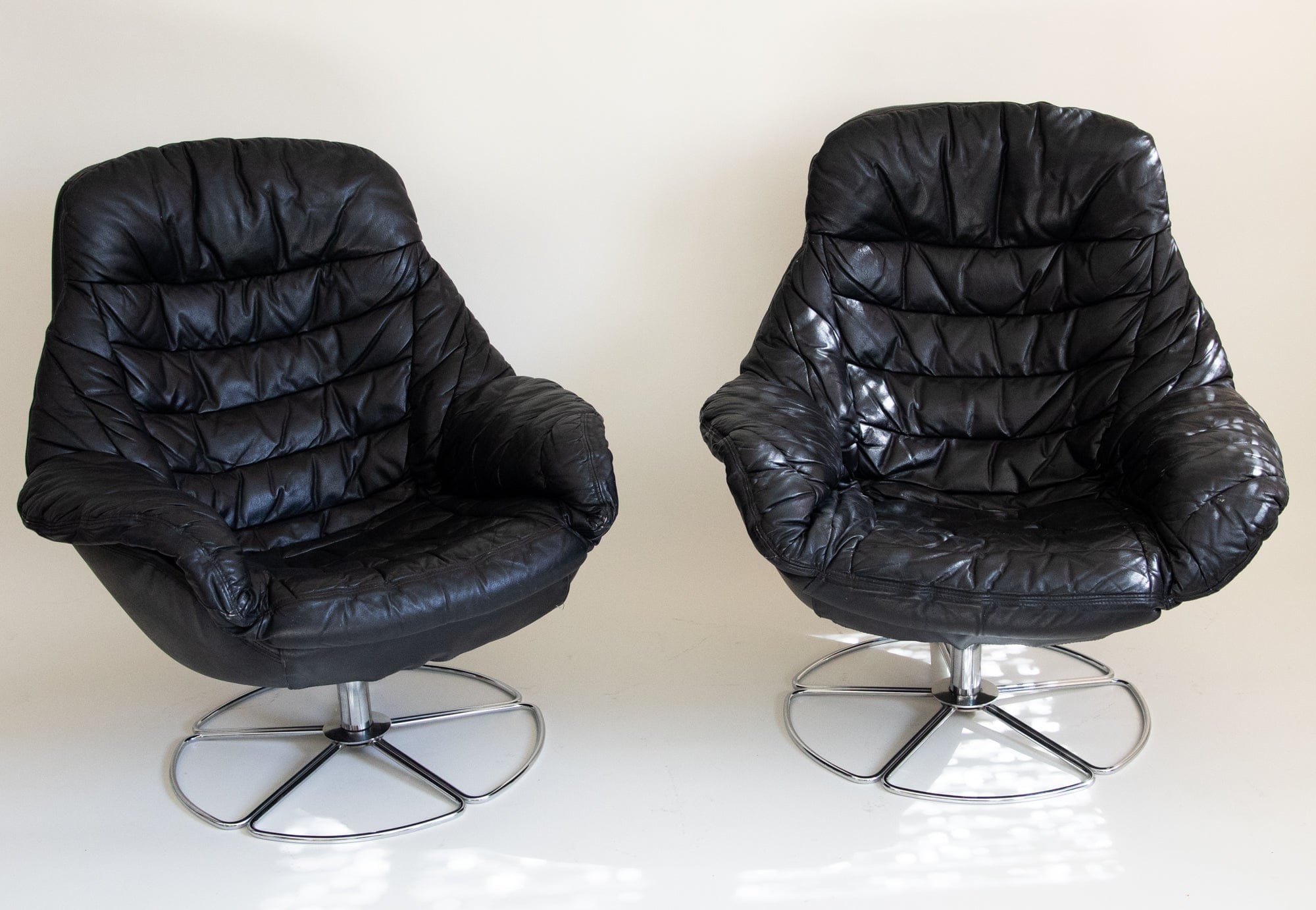 +COOP Vintage Seating H. W. Klein Style Leather & Steel Lounge Chairs