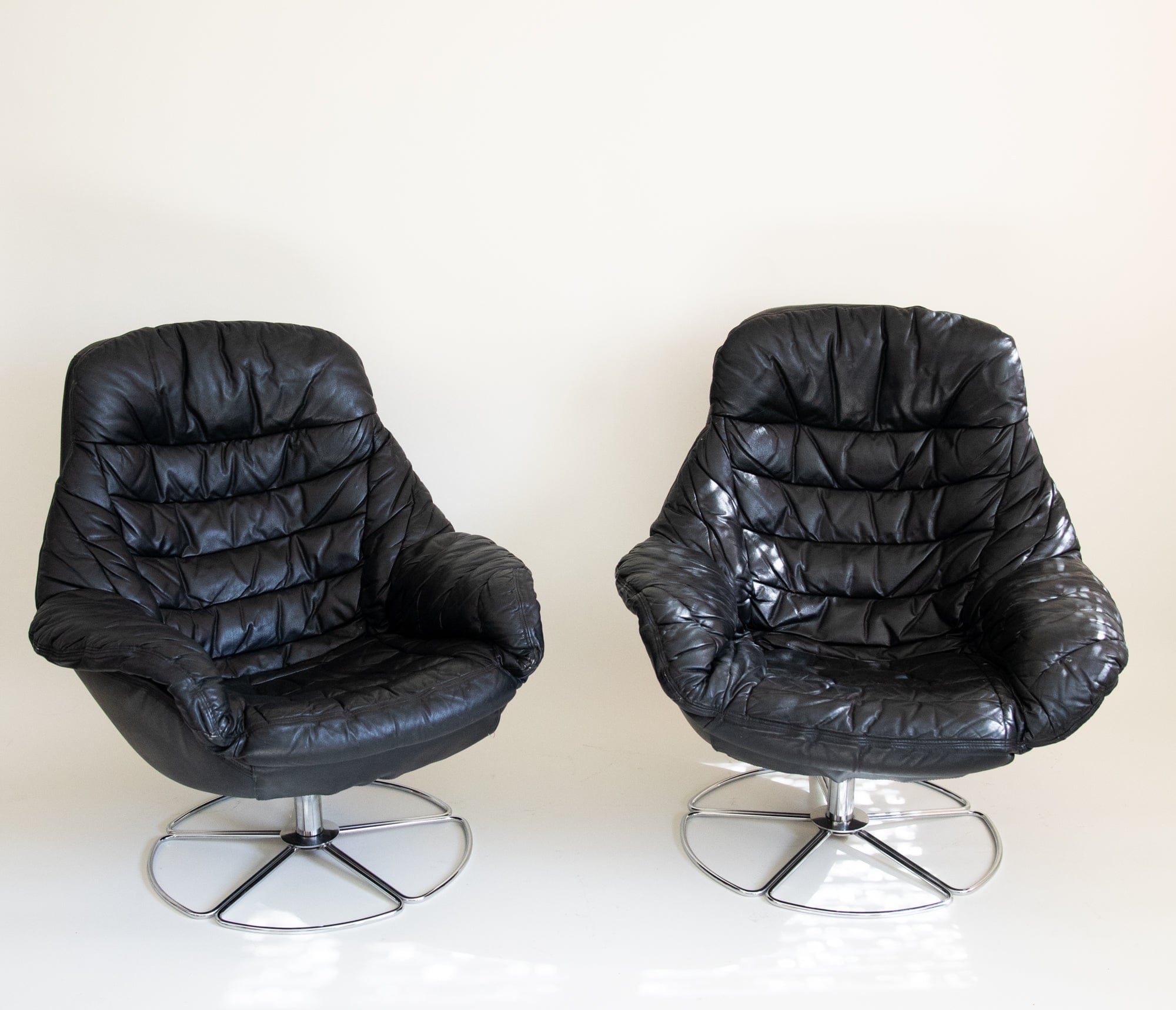 +COOP Vintage Seating H. W. Klein Style Leather & Steel Lounge Chairs