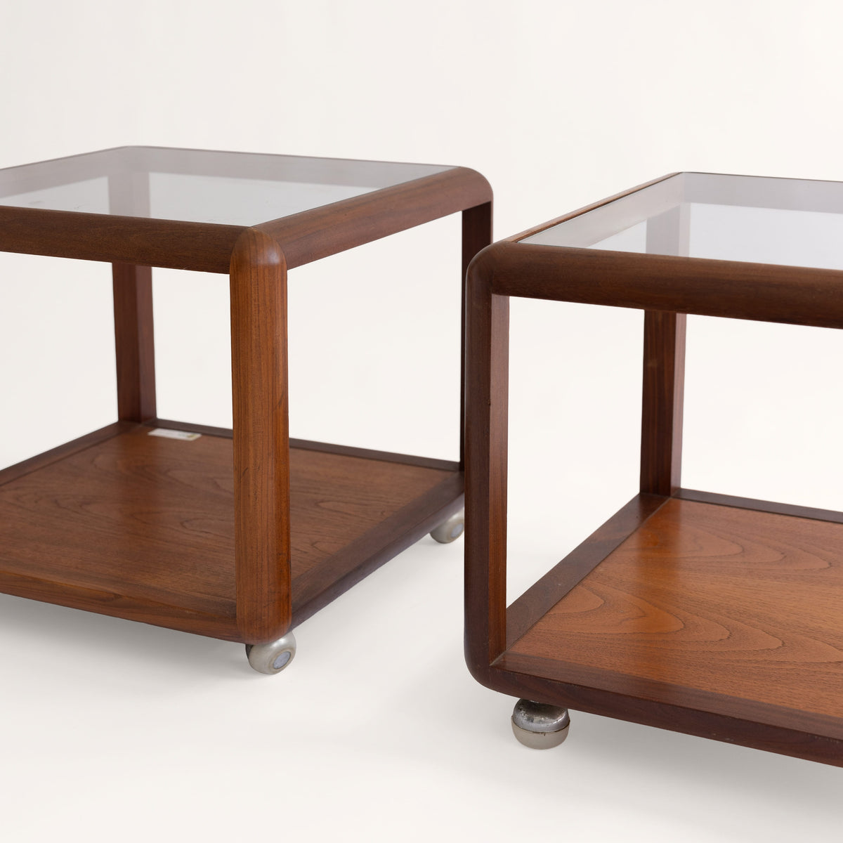 +COOP Vintage Storage Pair of Vintage Glass Top End Tables