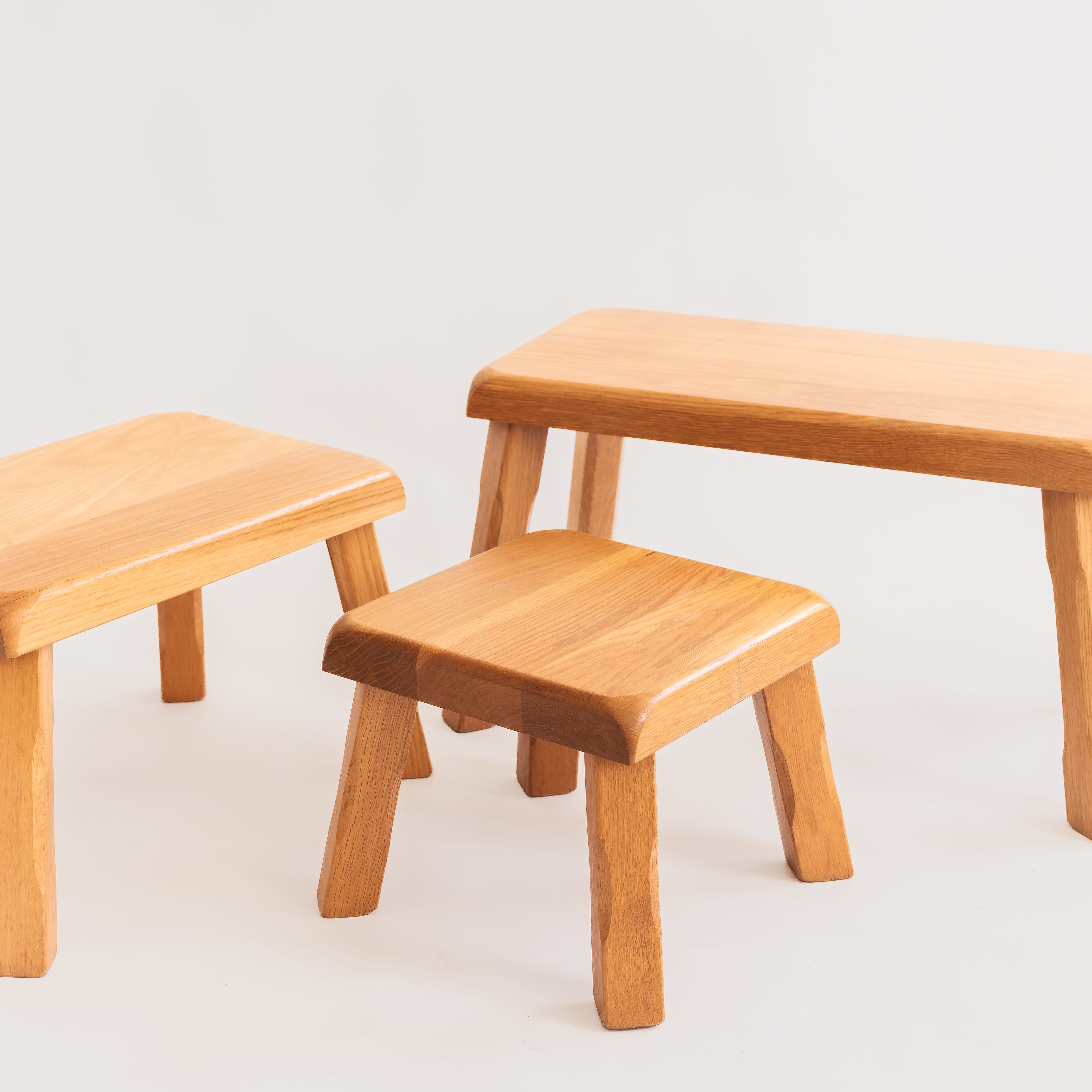 +COOP Vintage Tables Vintage Brutalist Dutch Oak Nesting Tables