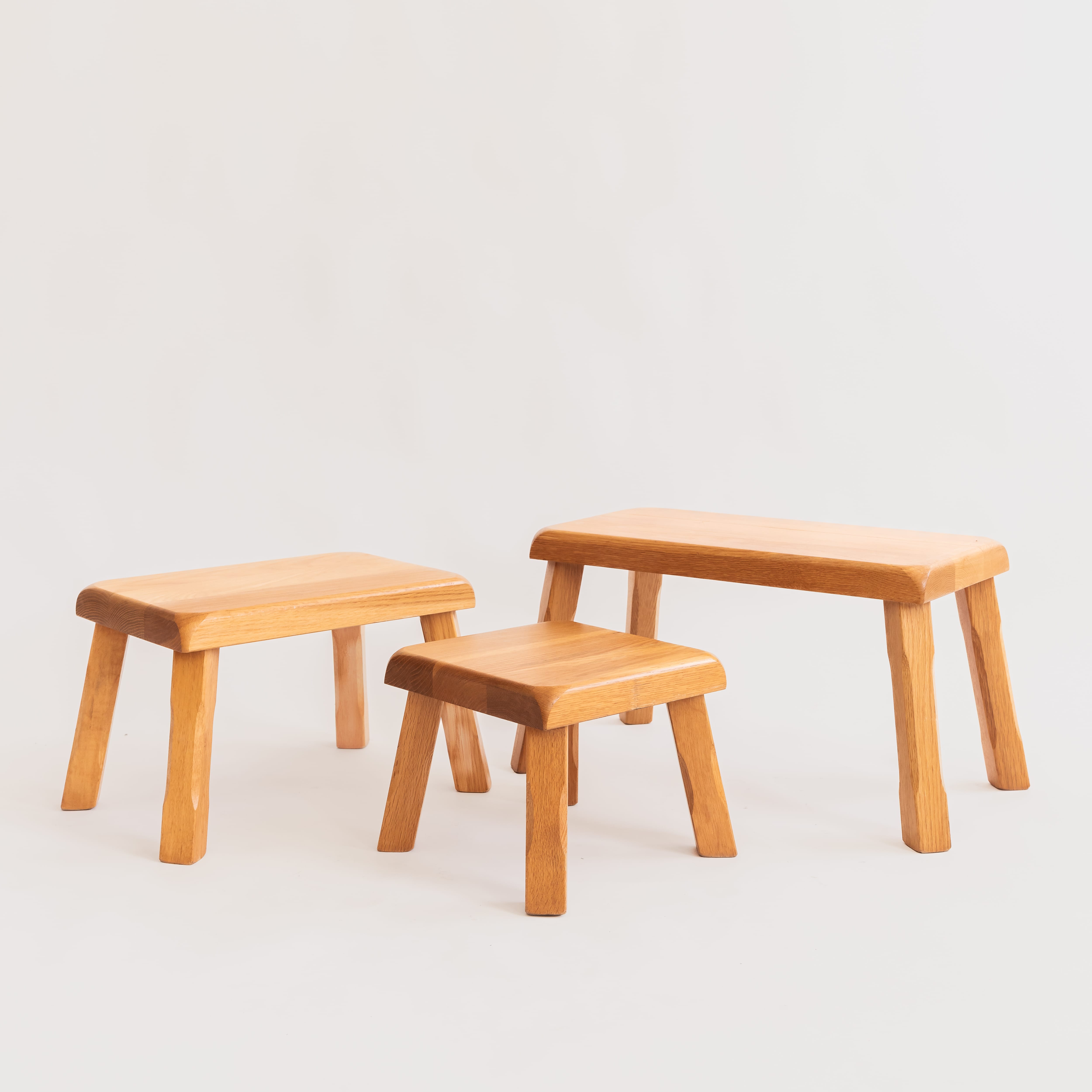 +COOP Vintage Tables Vintage Brutalist Dutch Oak Nesting Tables