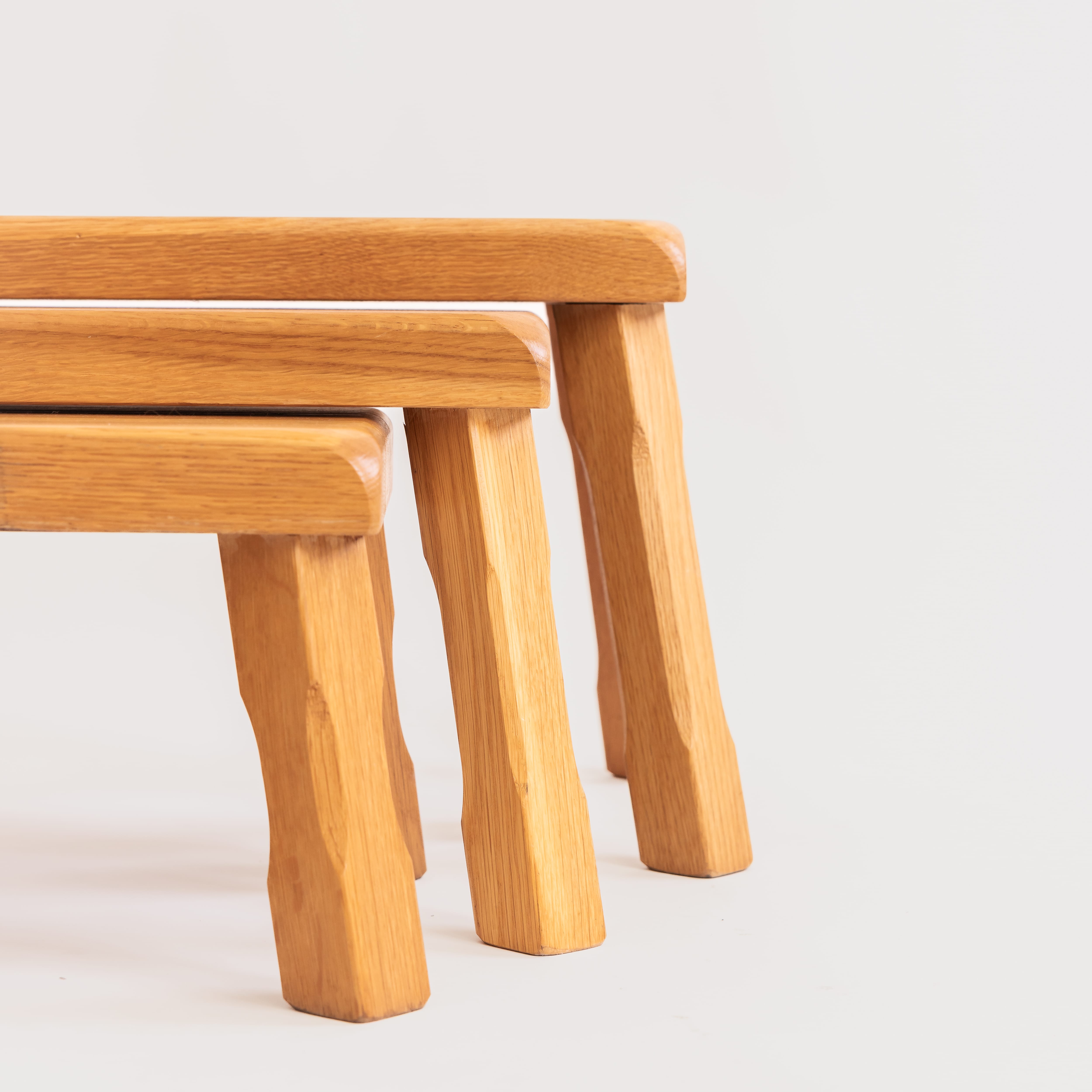 +COOP Vintage Tables Vintage Brutalist Dutch Oak Nesting Tables