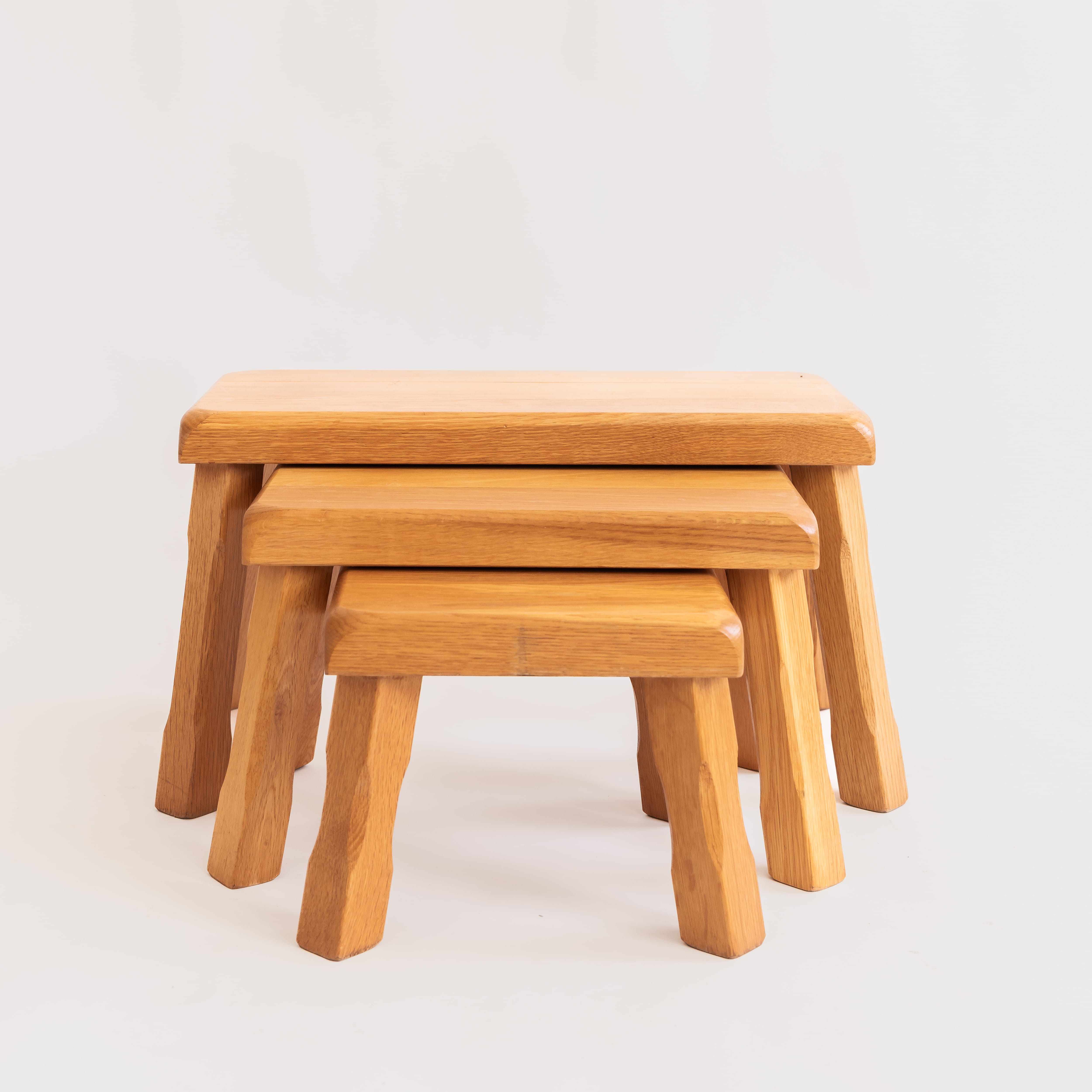 +COOP Vintage Tables Vintage Brutalist Dutch Oak Nesting Tables