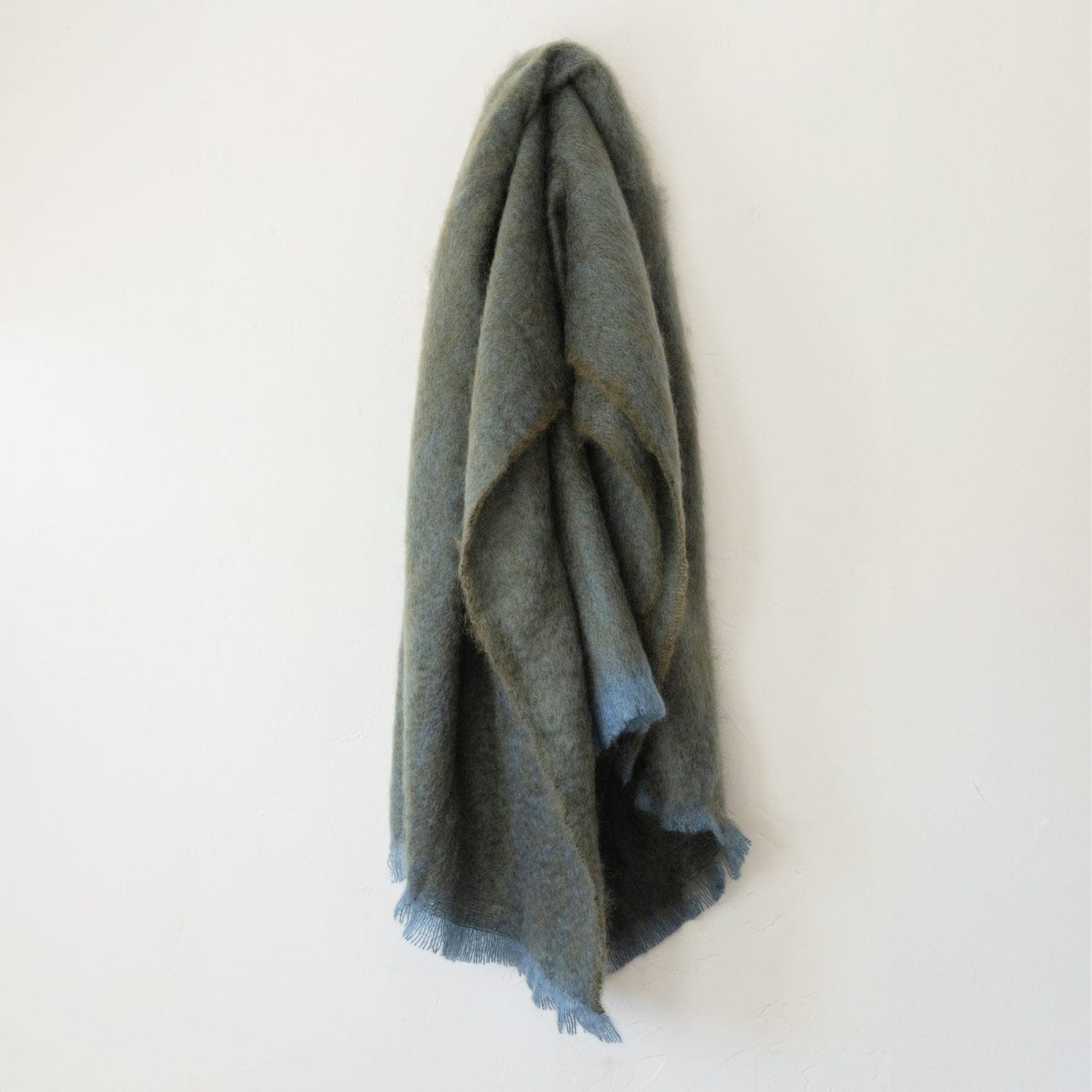 Cushendale Blankets + Throws Mohair Throw in Moss with Blue Trim