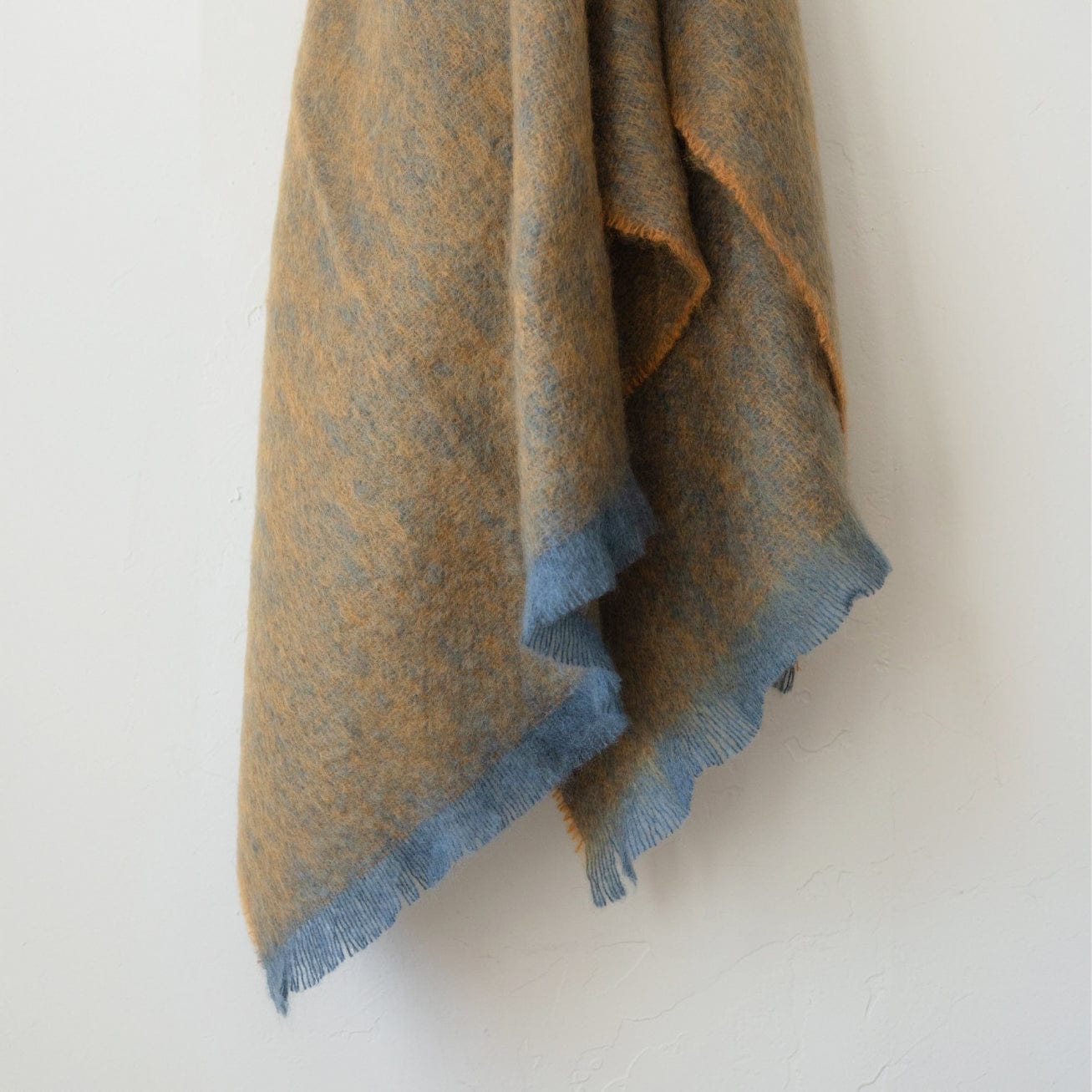 Cushendale Blankets + Throws Mohair Throw in Ochre with Blue Trim