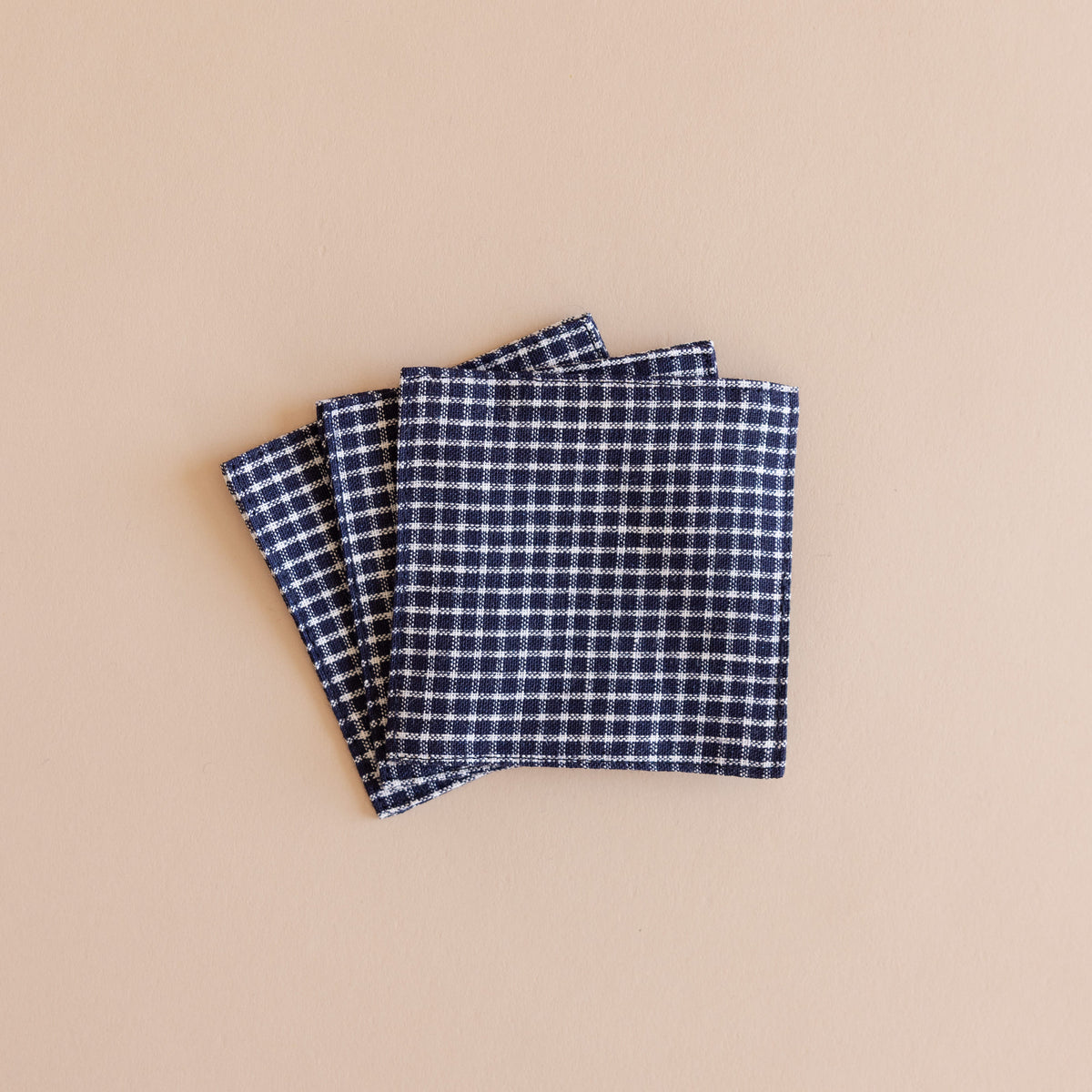 FOG LINEN Barware Navy Checks Linen Coasters