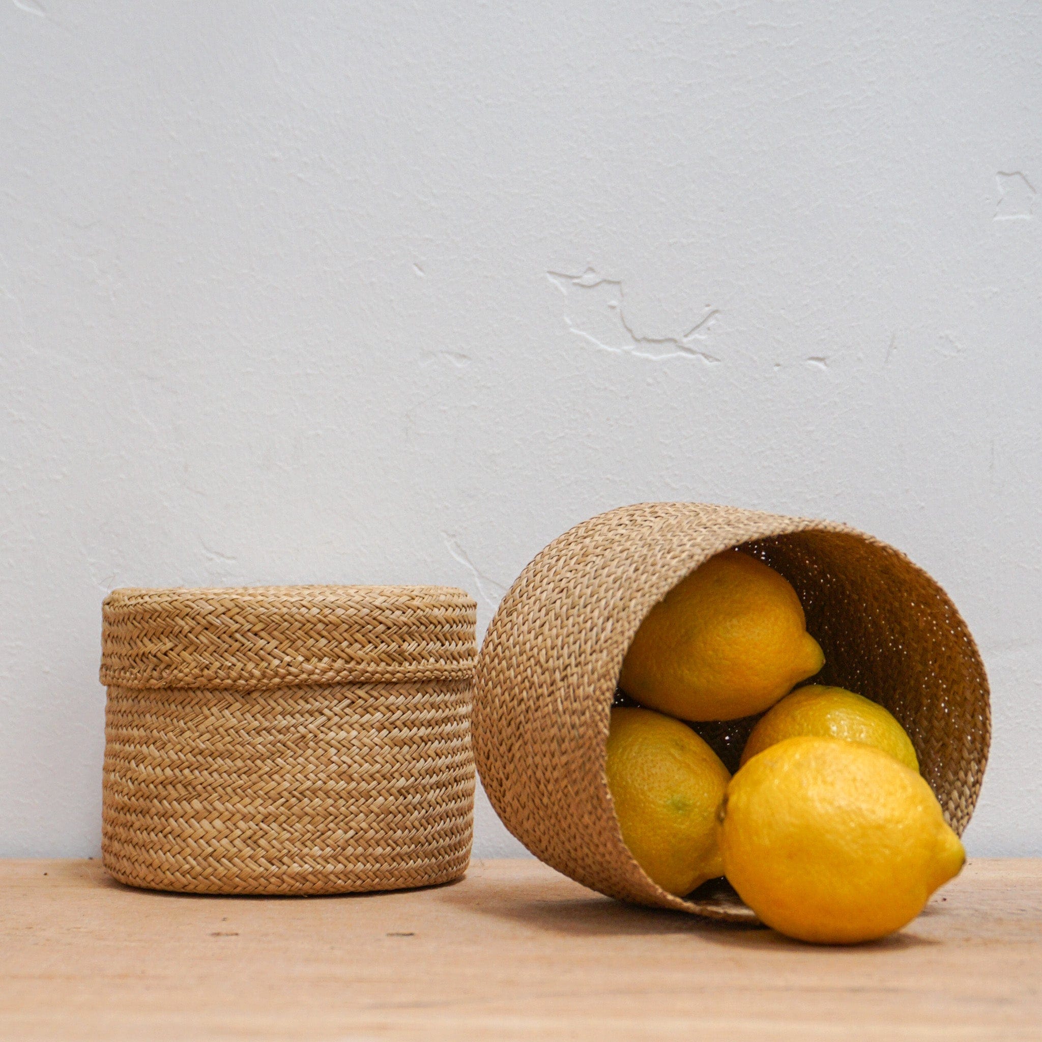 Guanabana Baskets Round Lidded Iraca Basket