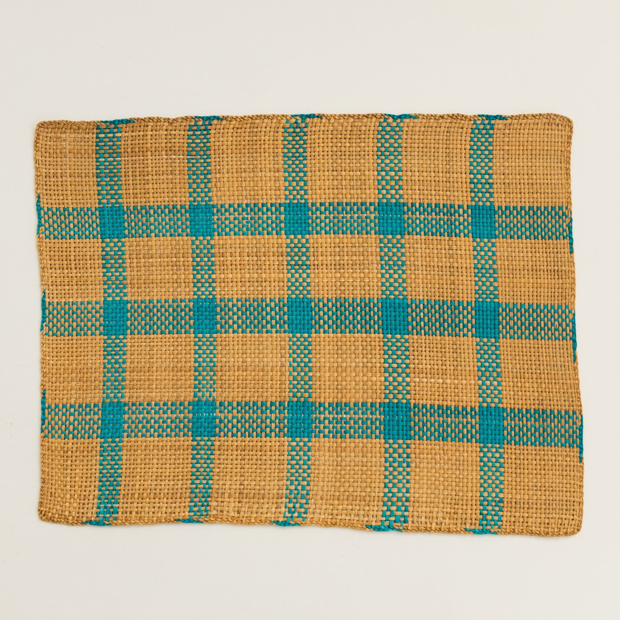 Guanabana Placemats Brown and Blue Checks Straw Placemat