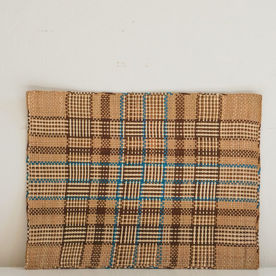 Guanabana Placemats Straw Placemat in Brown Blue Stripes by Guanabana