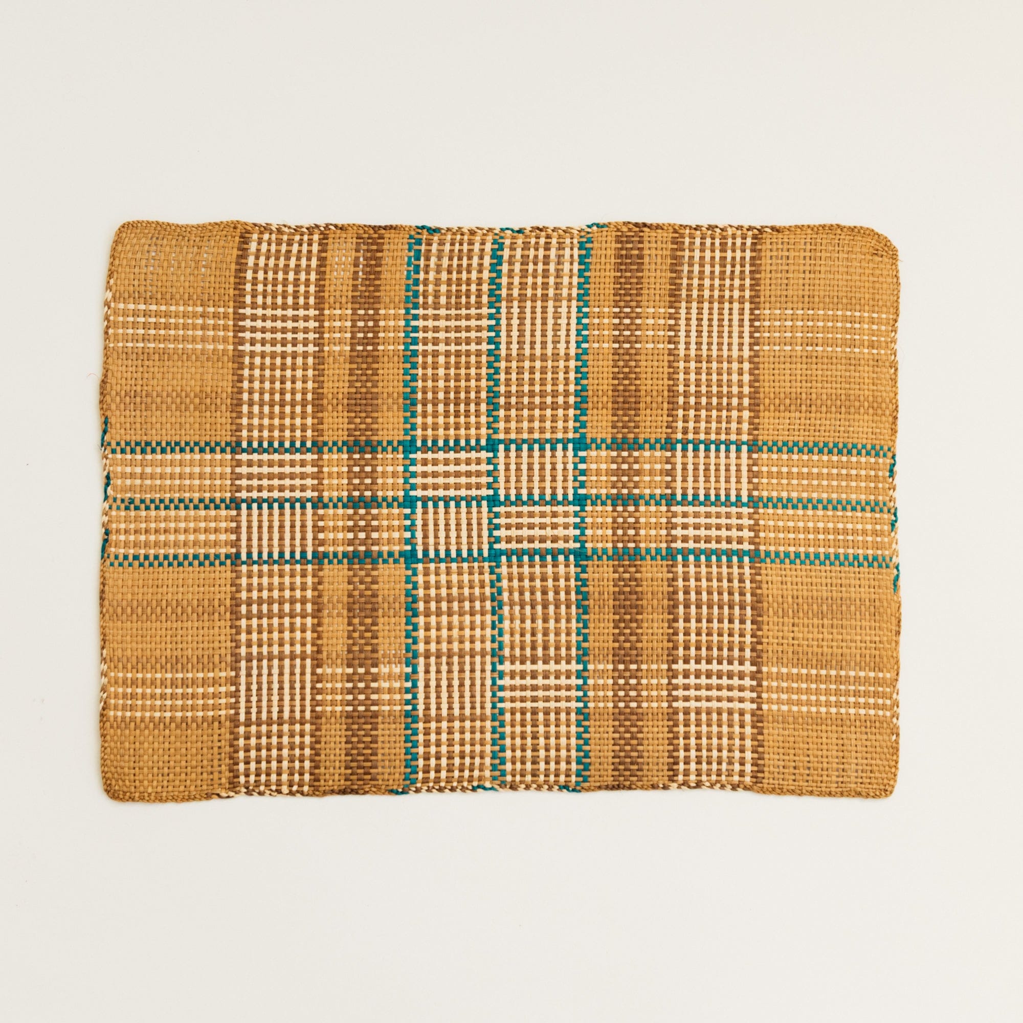 Guanabana Placemats Woven Check Plaid in Brown and Blue Straw Placemat