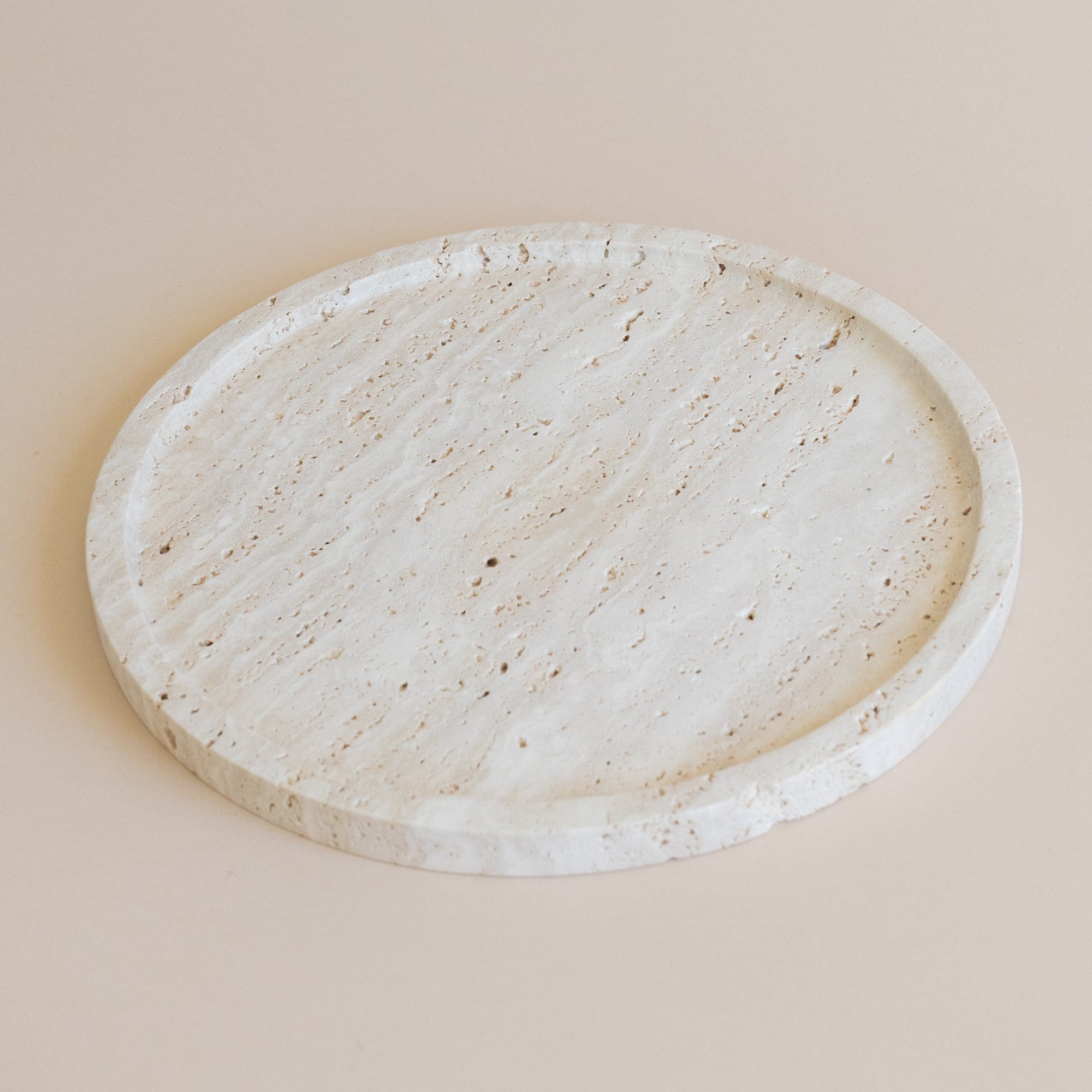 HAAND Craft Trays + Catchalls Round Sided Travertine Tray
