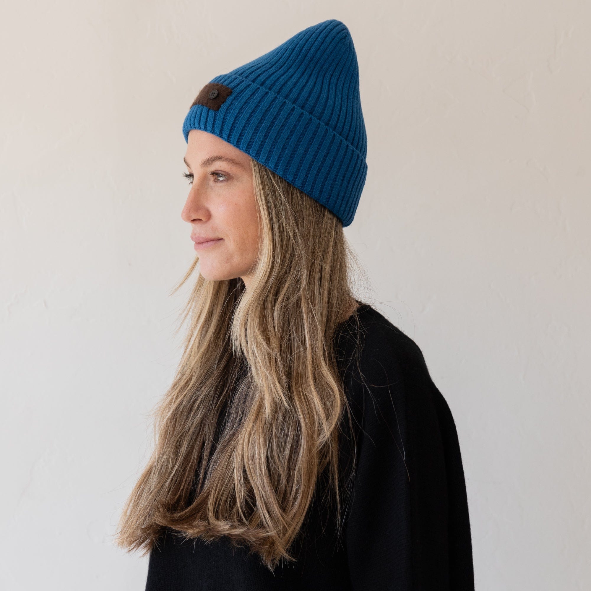 Heyja Do Hats Blue Beanie with Brown Patch